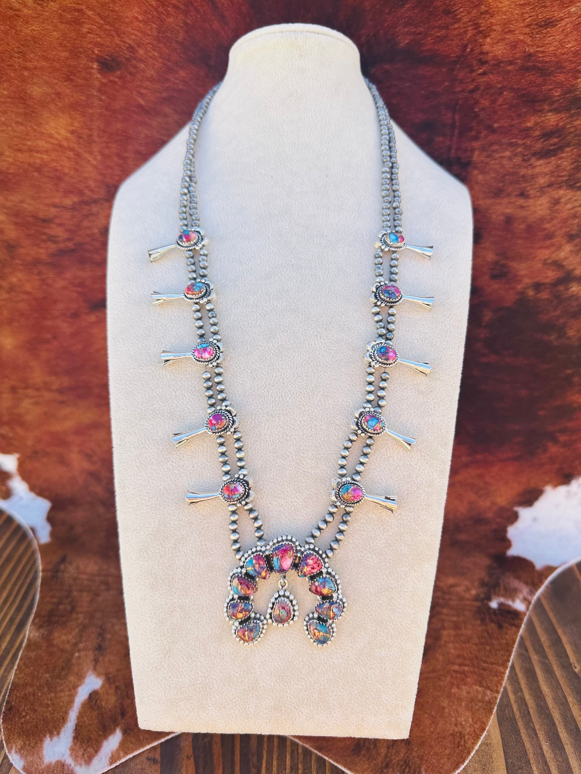 Southwest Handmade Mohave Turquoise & Sterling Silver Squash Blossom