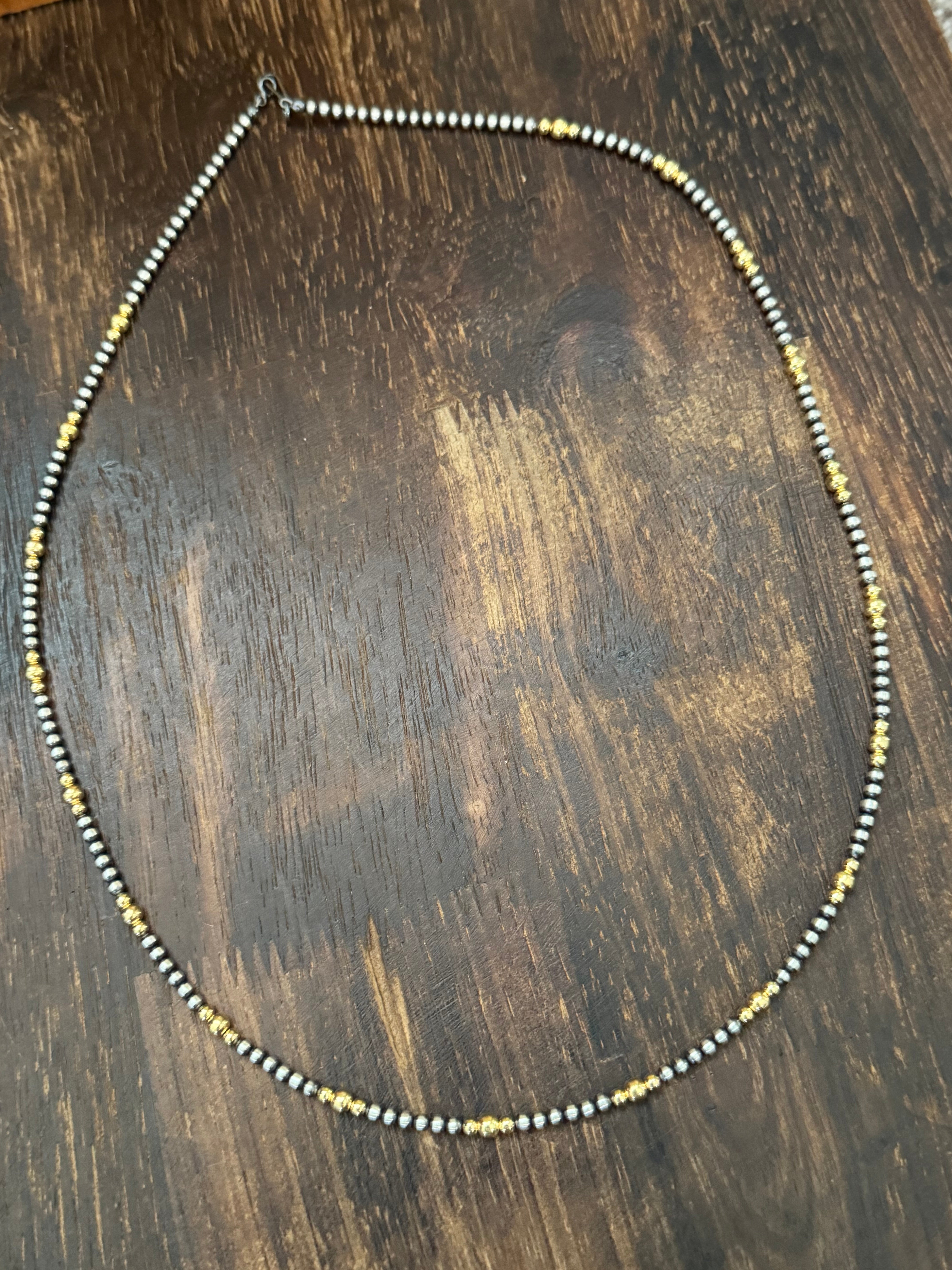 Navajo STRUNG Sterling Silver & 14 kt Gold Plate Graduated Pearl Necklace