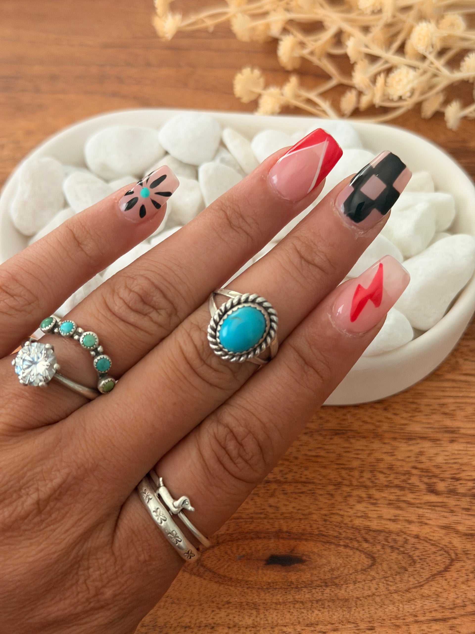 Navajo Made Kingman Turquoise & Sterling Silver Ring Size 6