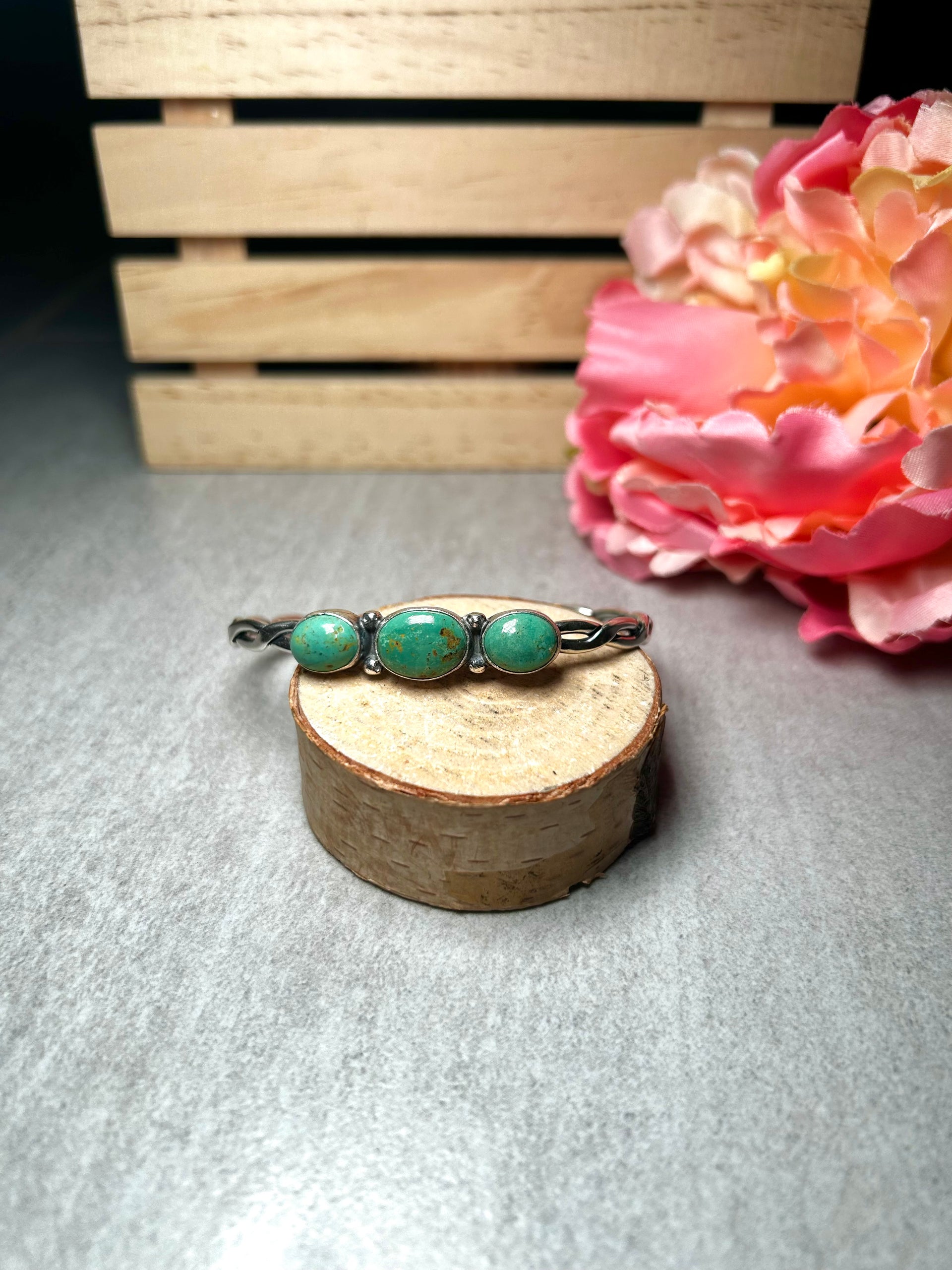 Navajo Made Kingman Turquoise & Sterling Silver Cuff Bracelet