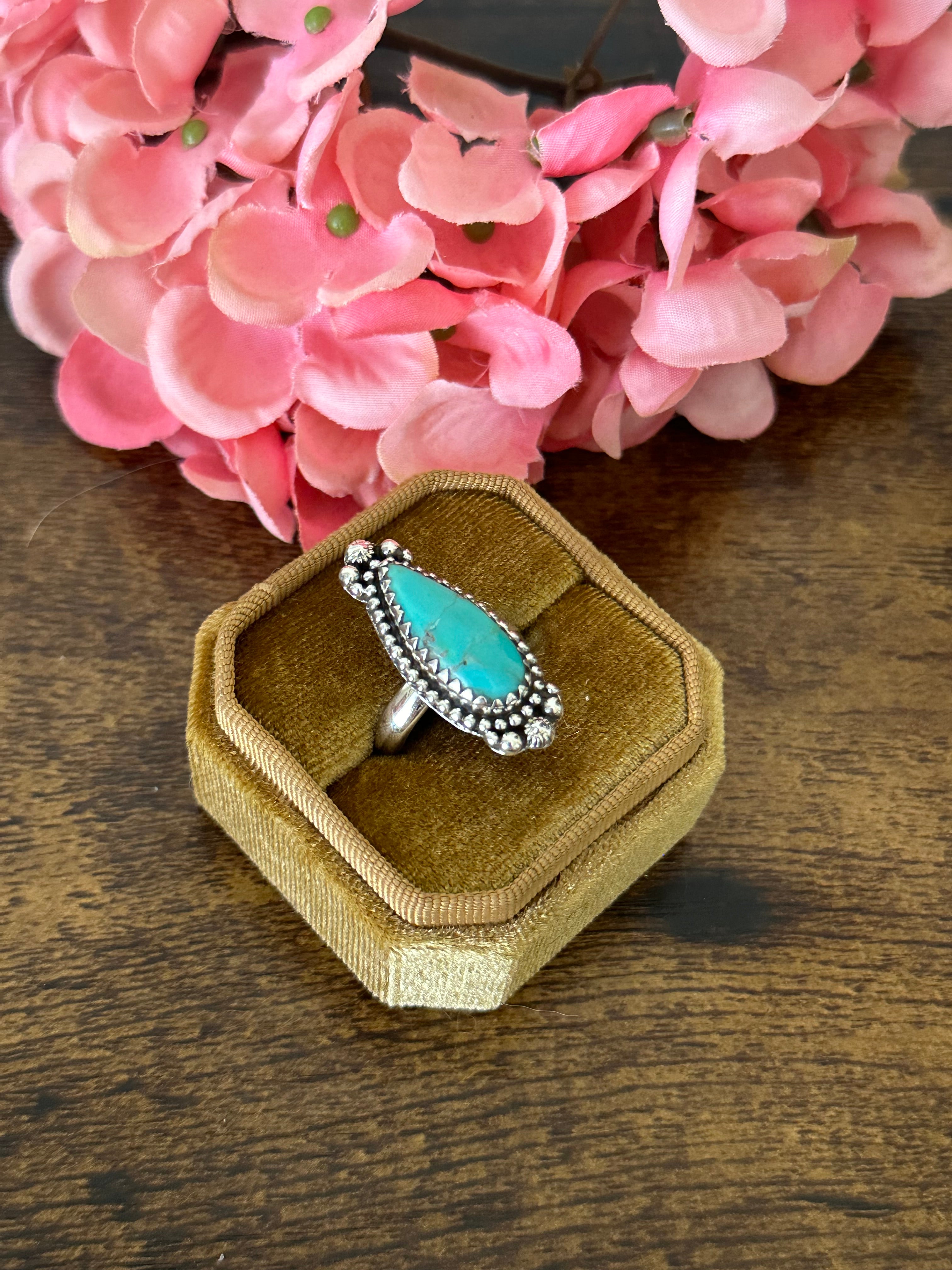 Southwest Handmade Kingman Turquoise & Sterling Silver Ring Size 6.75