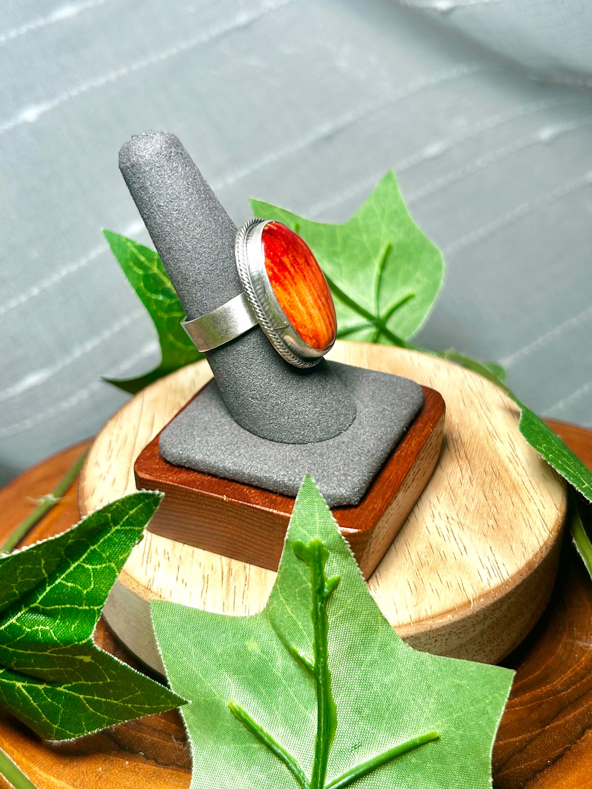 Antionette Martinez Spiny Oyster & Sterling Silver Adjustable Ring