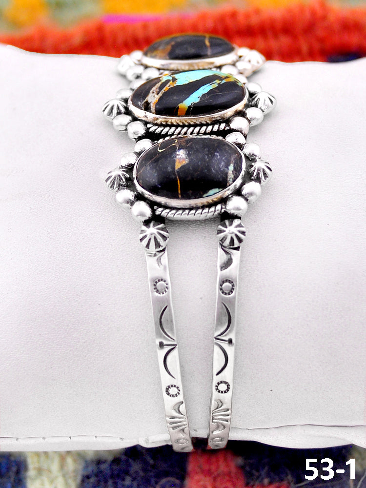 Southwest Handmade Black Jack Turquoise & Sterling Silver Cuff Bracelet