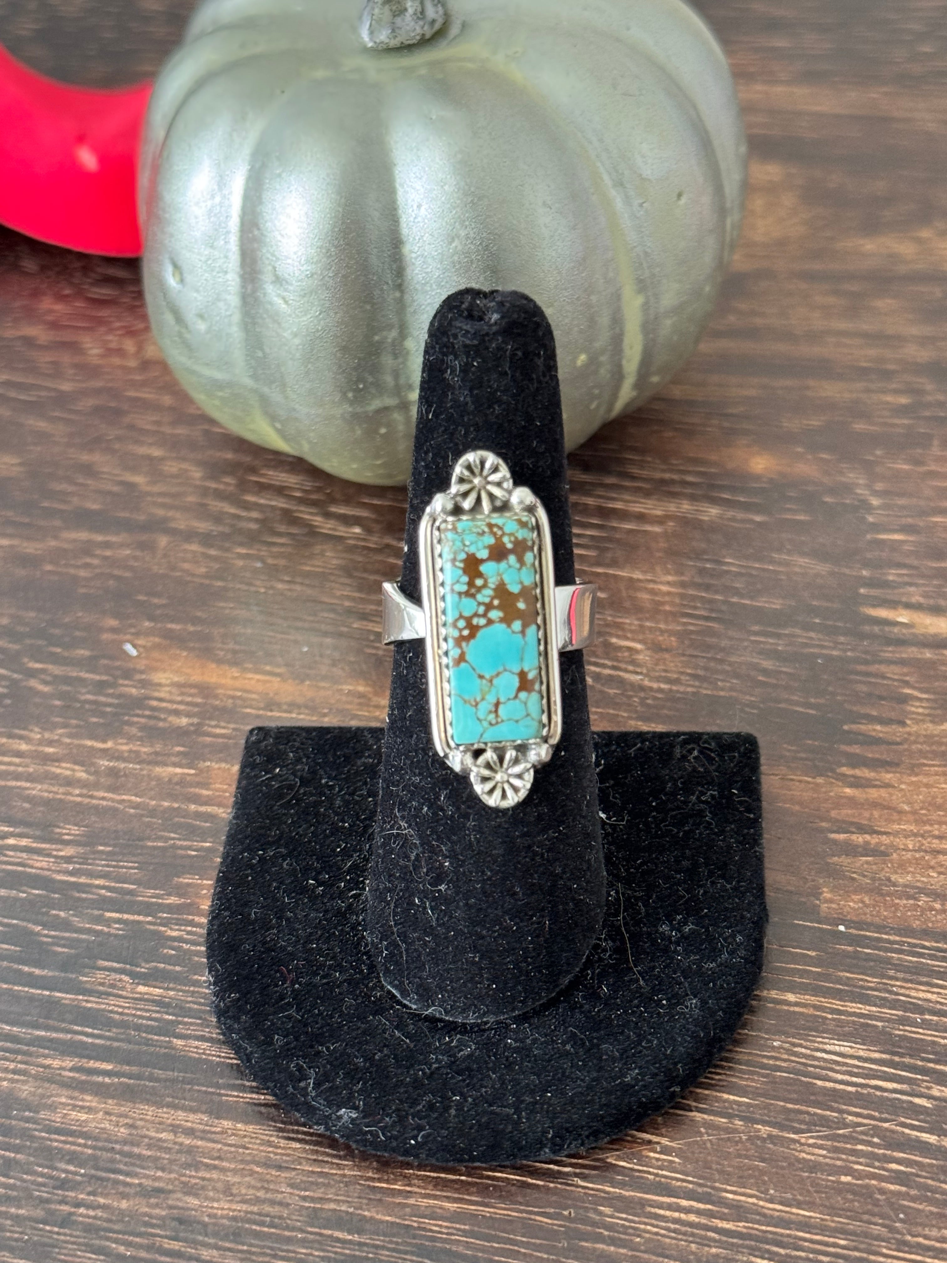 Southwest Handmade Number 8 Turquoise & Sterling Silver Adjustable Ring