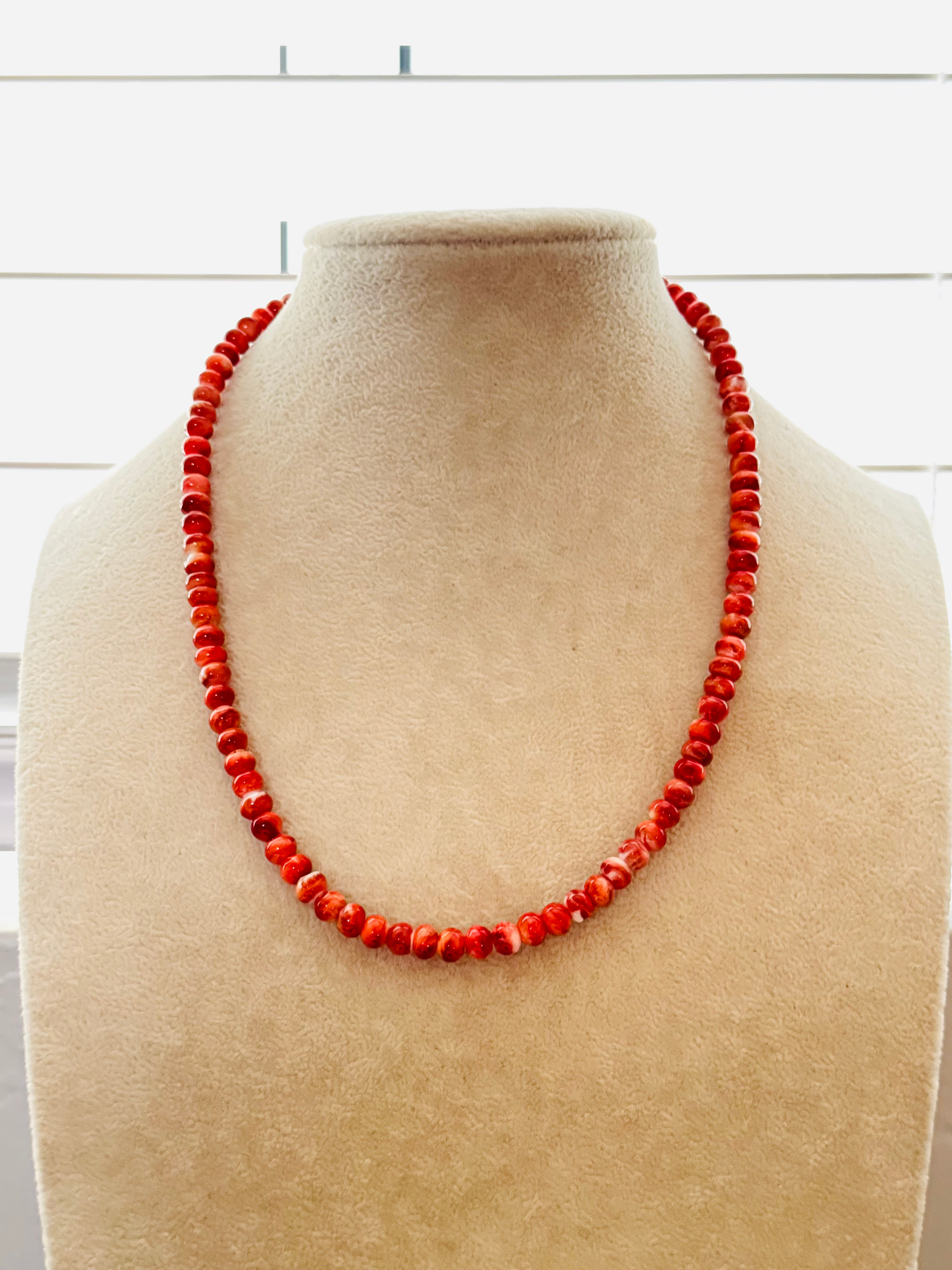 Theresa Skeets Red Spiny Oys & Sterling Silver Beaded Necklace