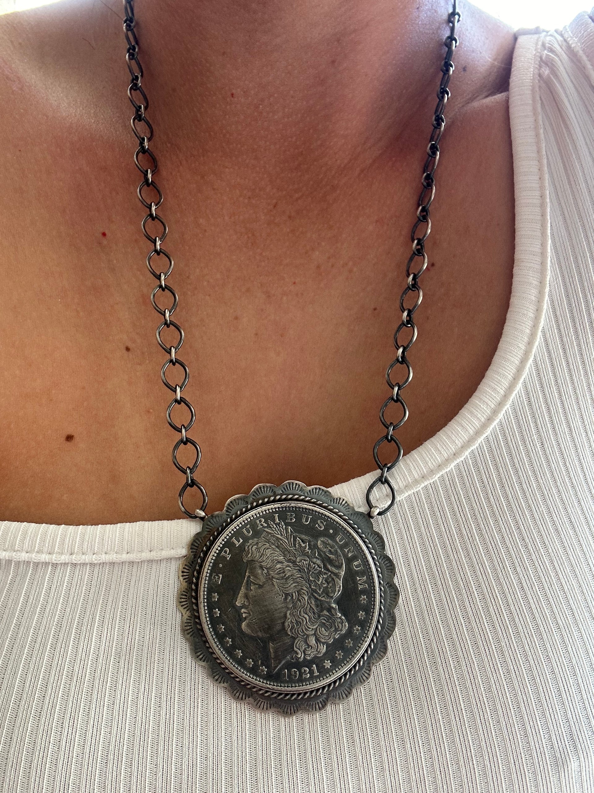 Peggy Skeets Sterling Silver Liberty Dollar Necklace