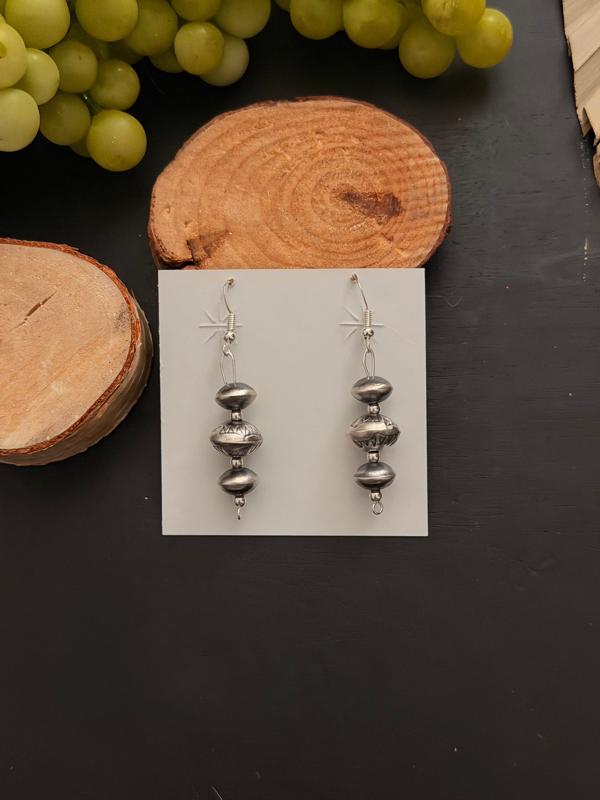 Navajo Handmade Sterling Silver Graduated Pearl Dangle Earrings