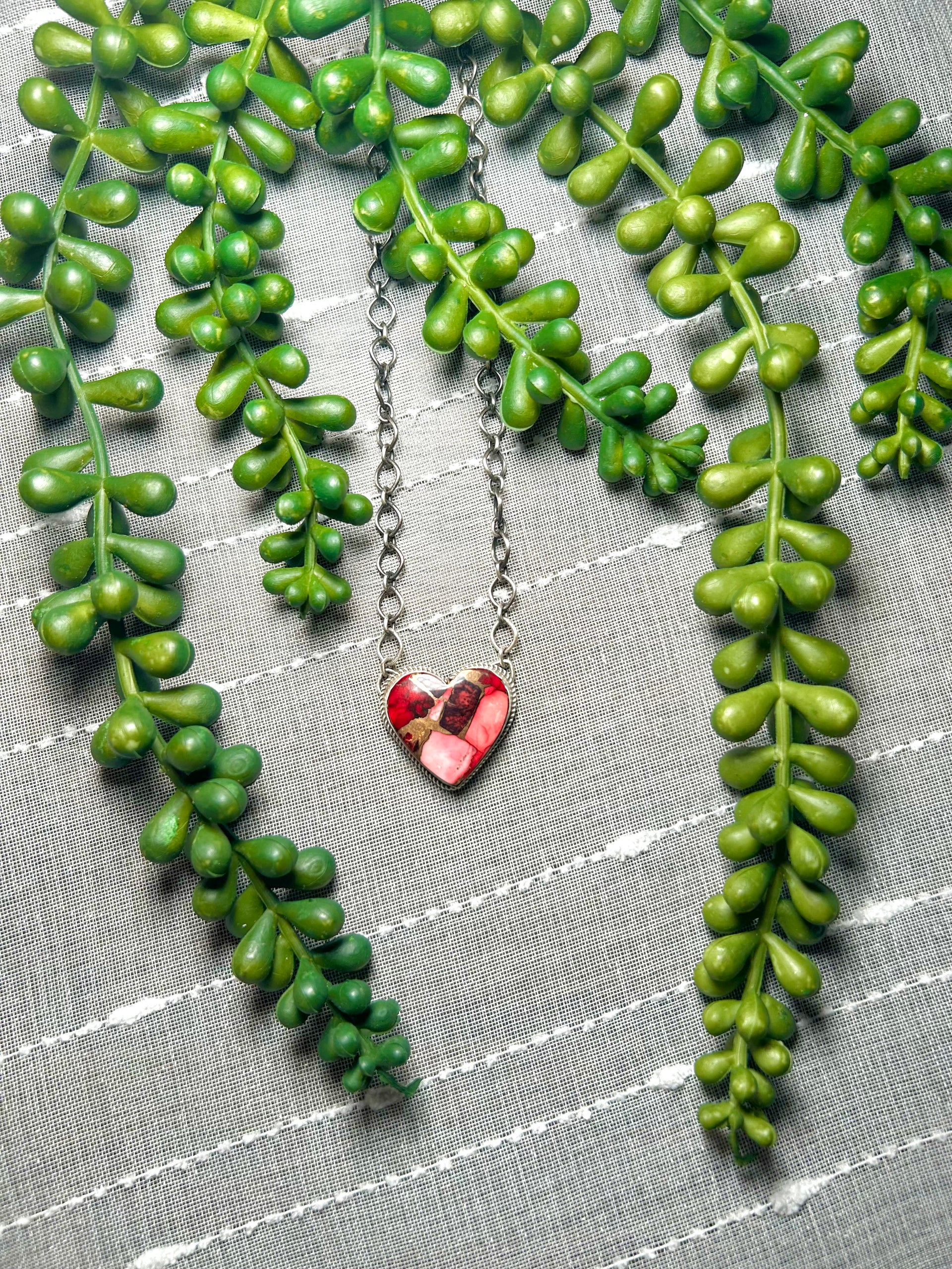 Navajo Made Rose Dahlia & Sterling Silver Necklace