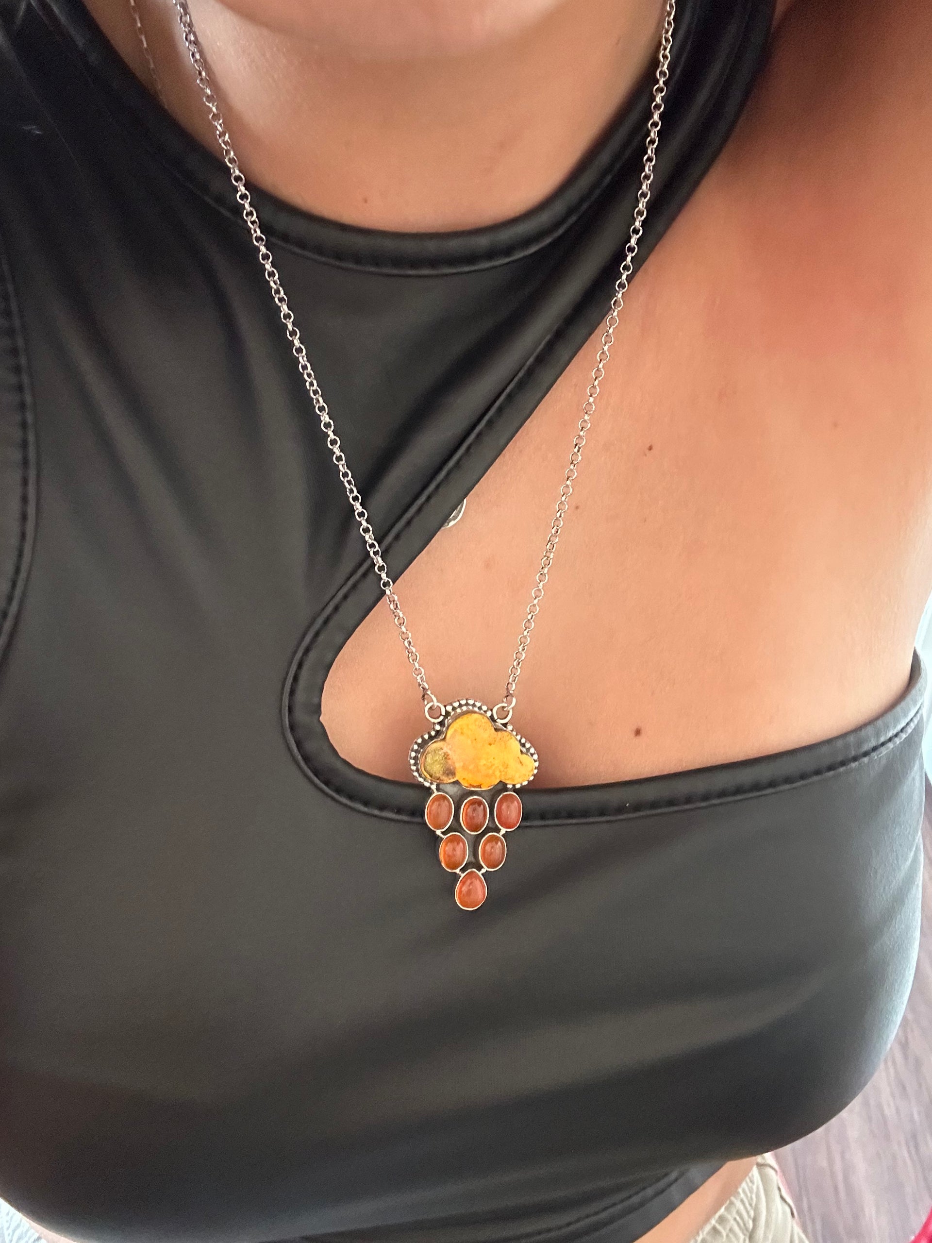 Southwest Handmade Multi Stone & Sterling Silver Rain Cloud Necklace