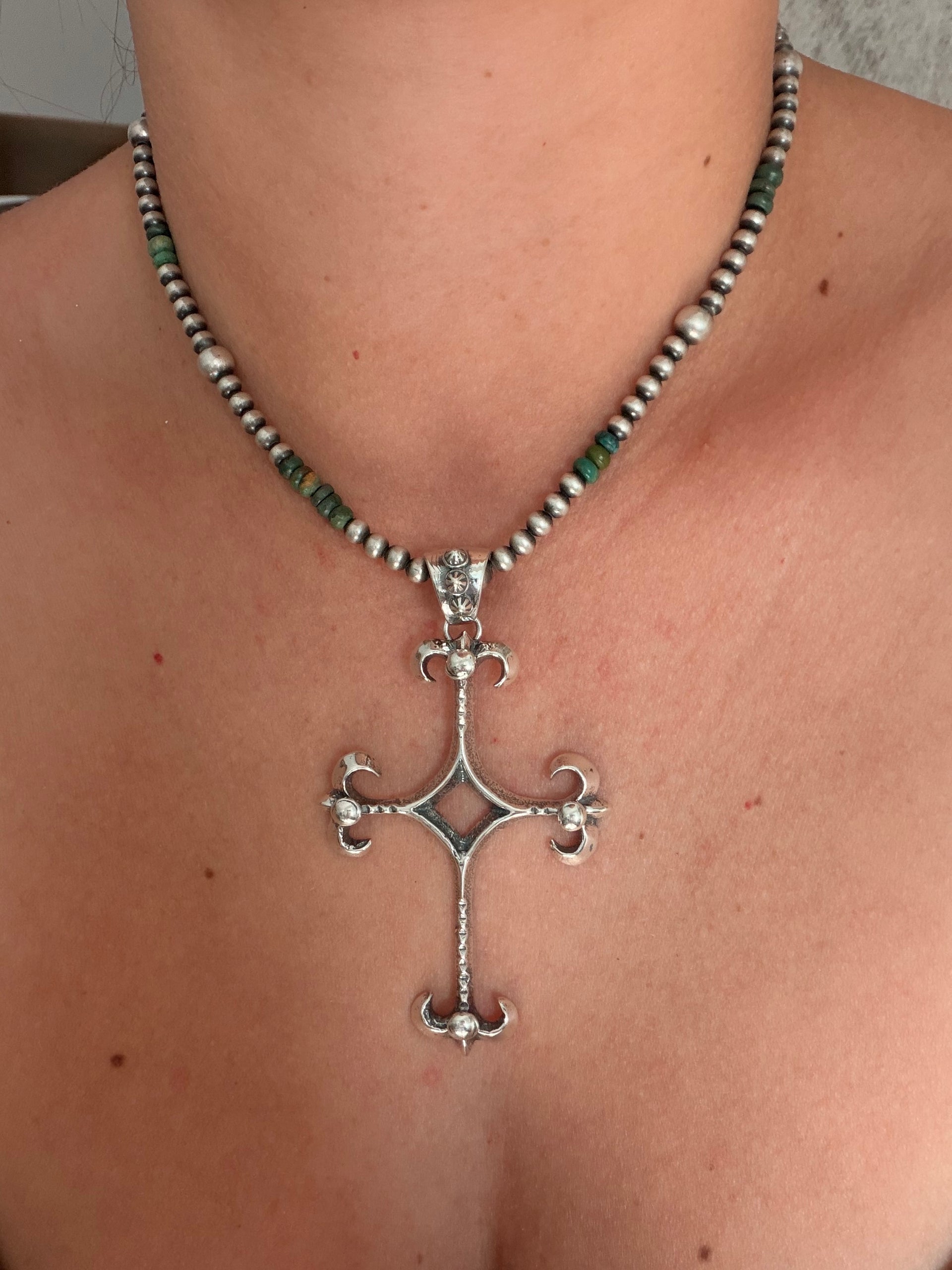 Navajo Made Sterling Silver Cross Pendant