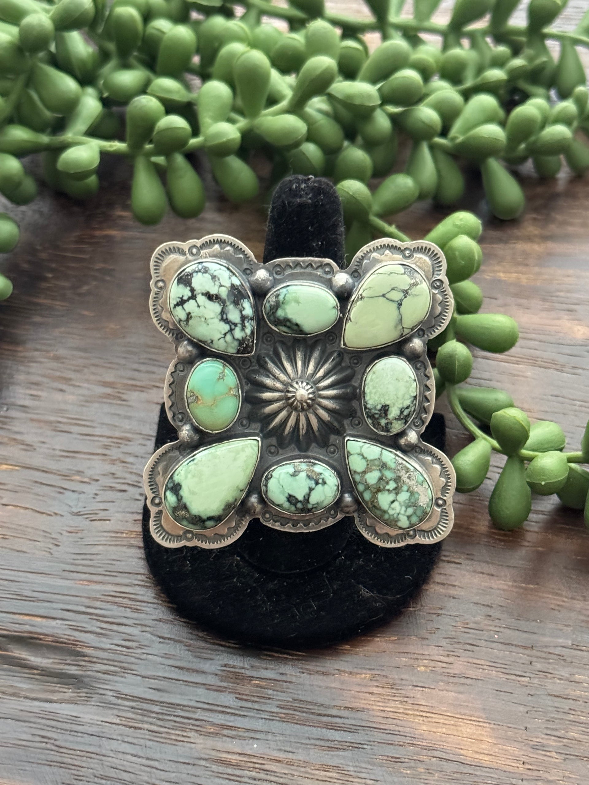 Navajo Made New Lander Varicsite & Sterling Silver Adjustable Ring