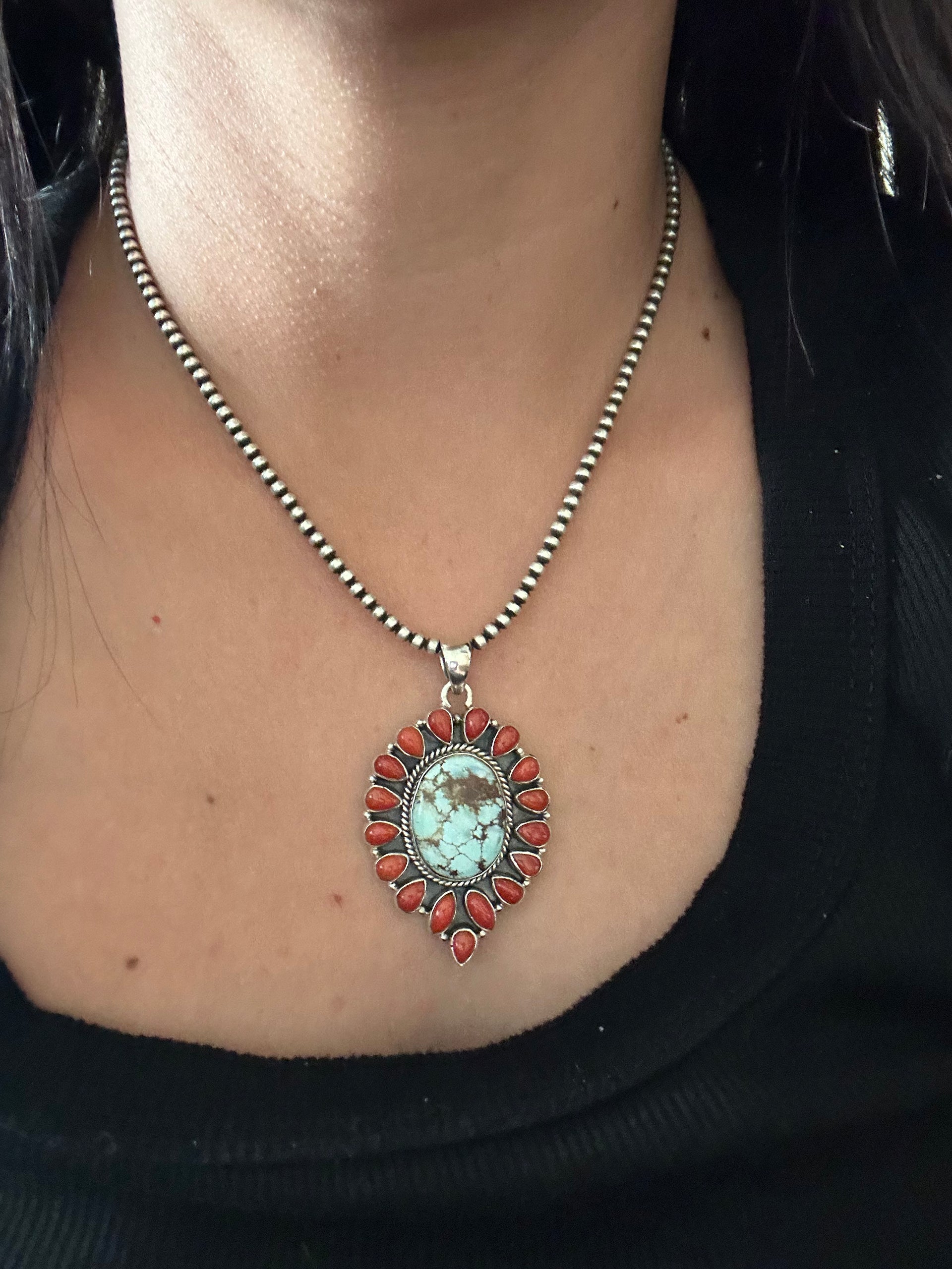 Southwest Handmade Multi Stone & Sterling Silver Cluster Pendant