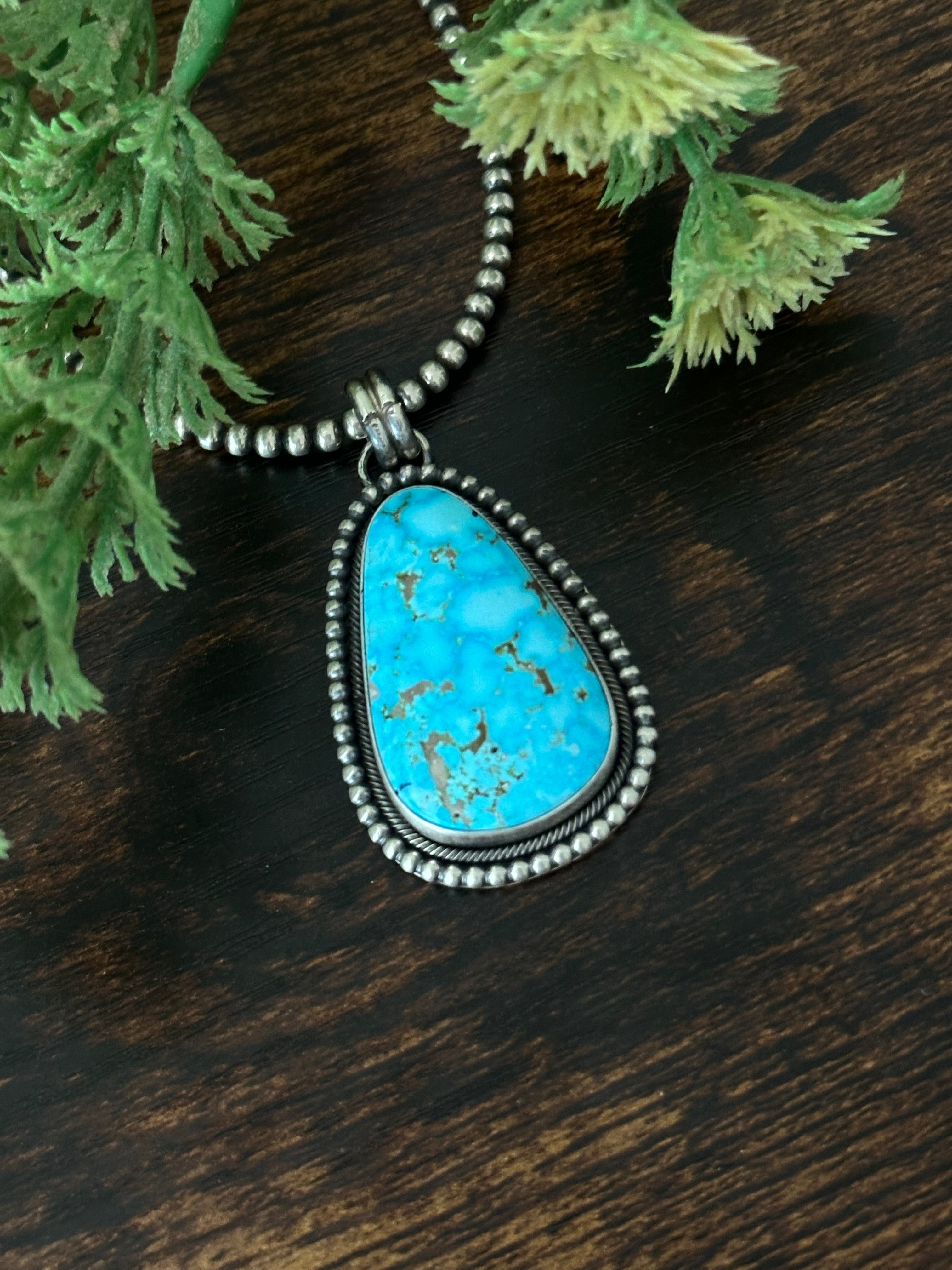 Scott Skeets Birds Eye Kingman Turquoise & Sterling Silver Pendant