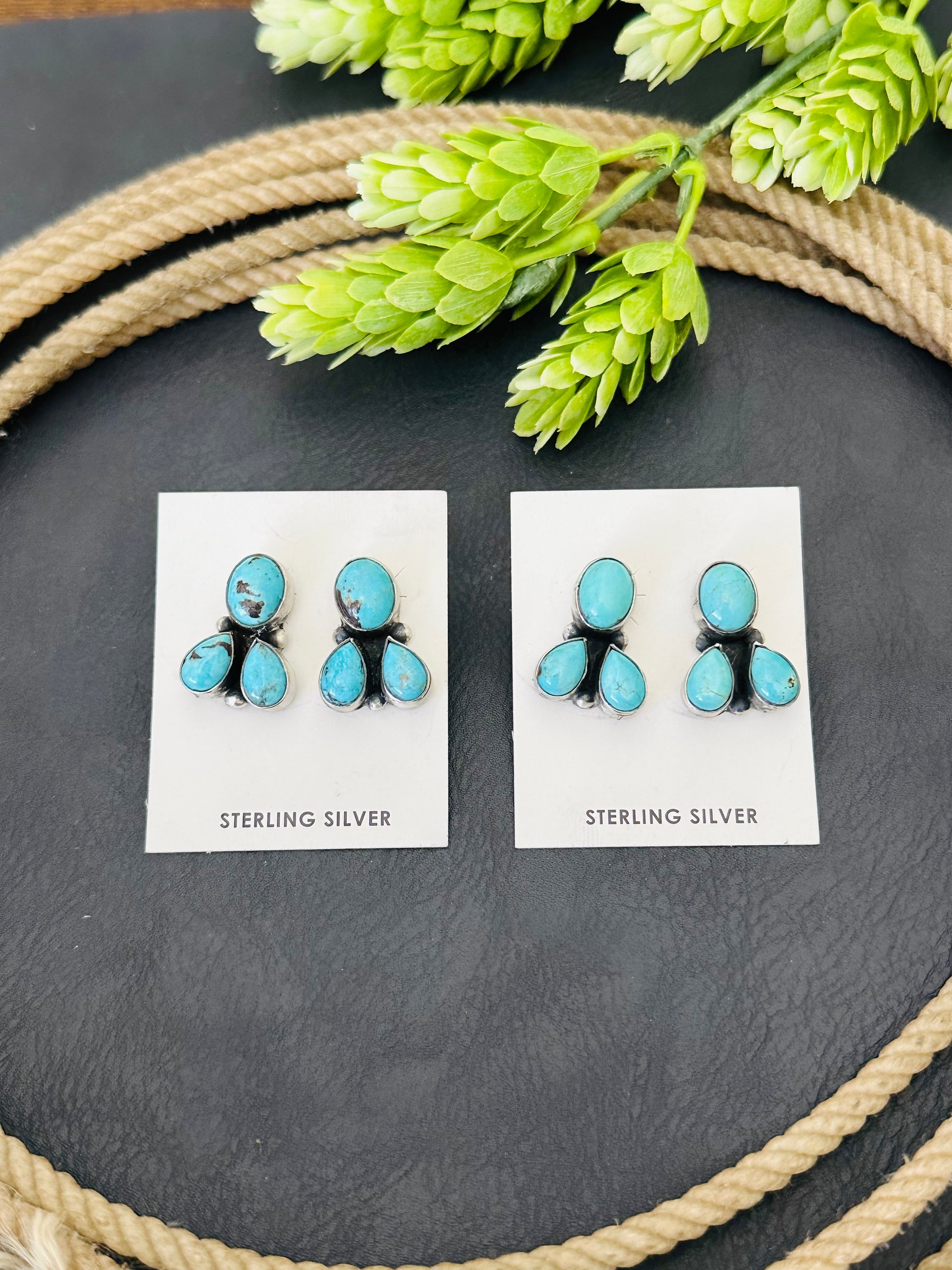 Elouise Kee Kingman Turquoise & Sterling Silver Post Earrings