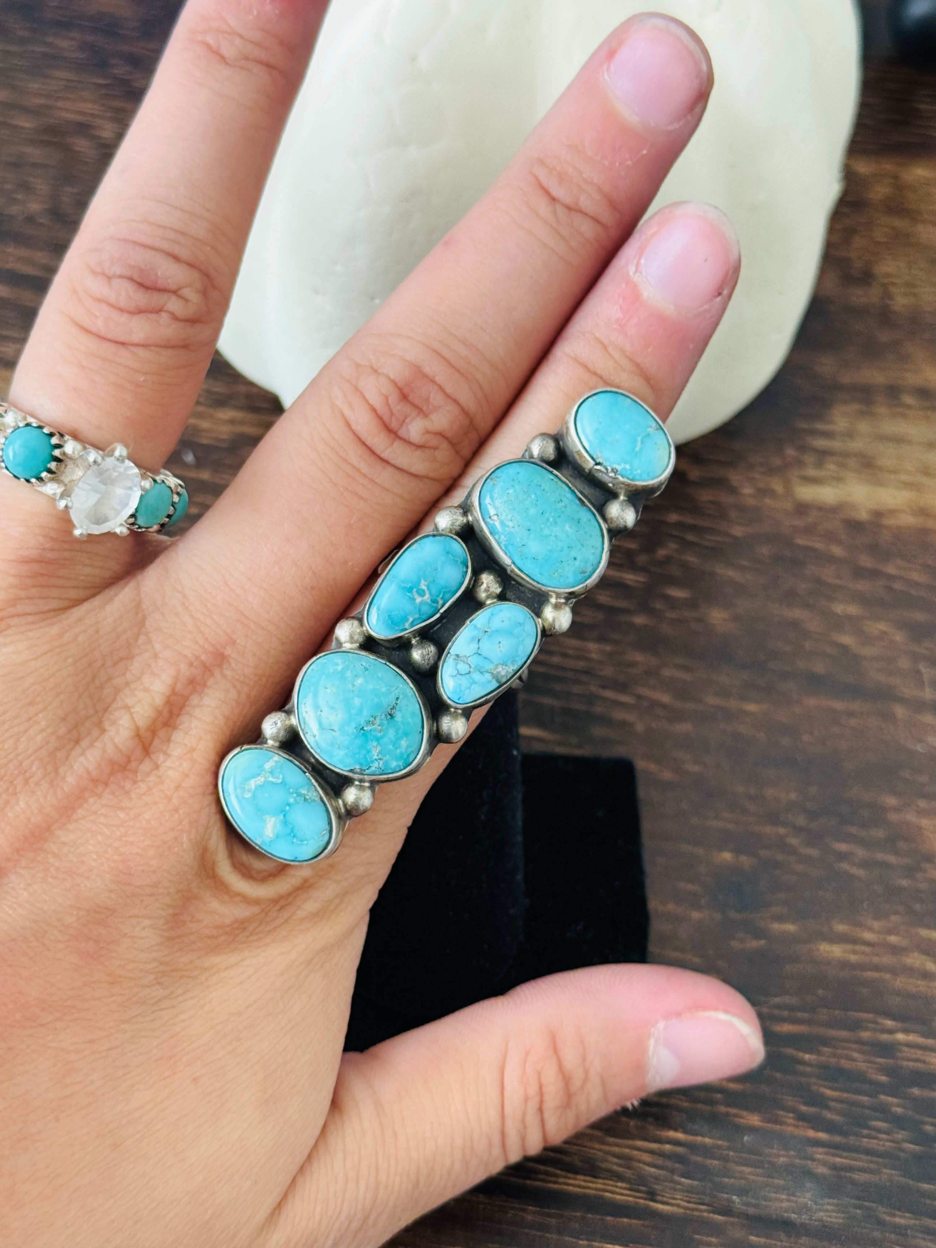 Sheila Becenti White Water Turquoise & Sterling Silver Adjustable Cluster Ring