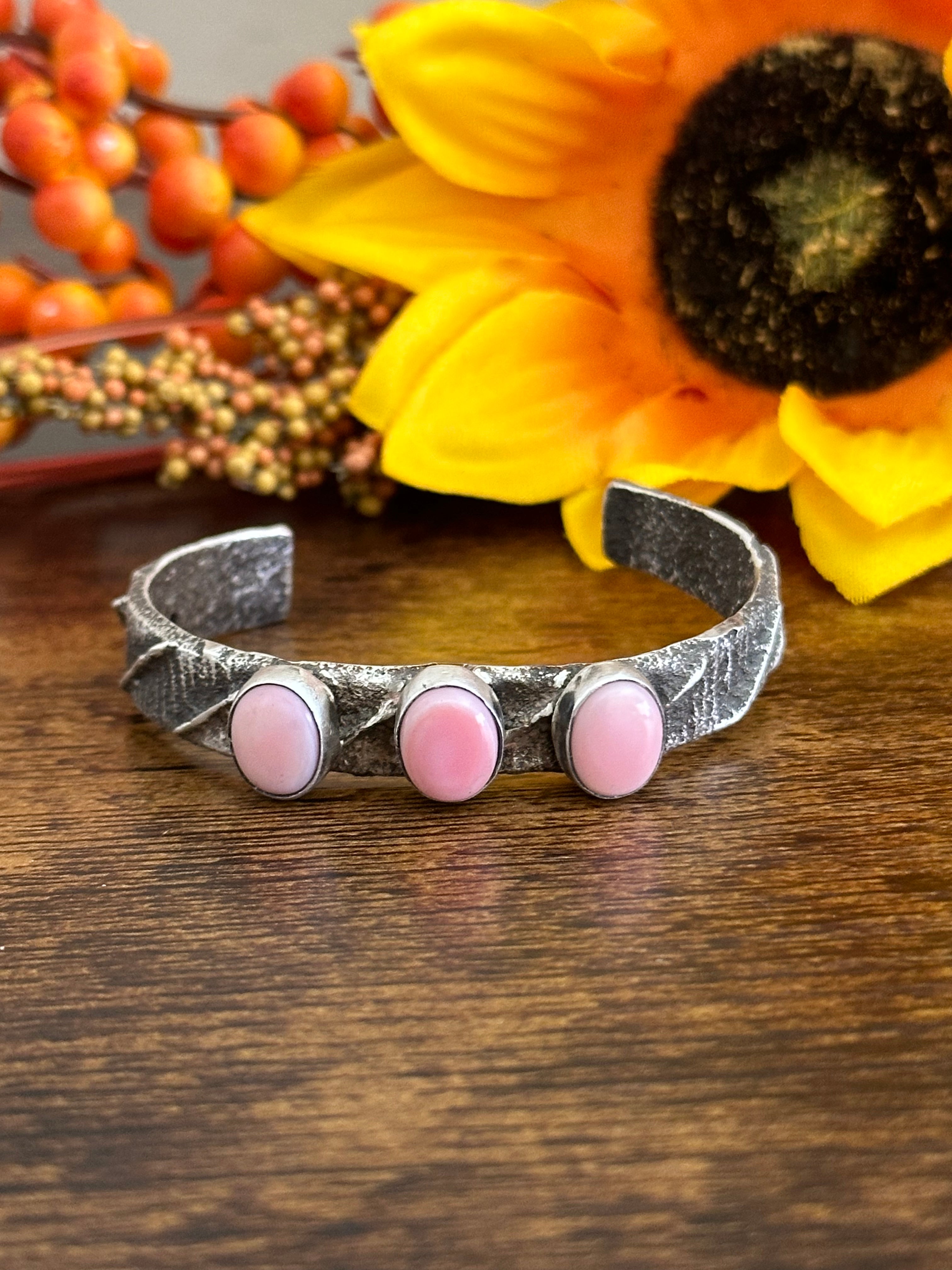 Wilson Dawes Pink Conch & Sterling Silver Tufa Cast Cuff Bracelet