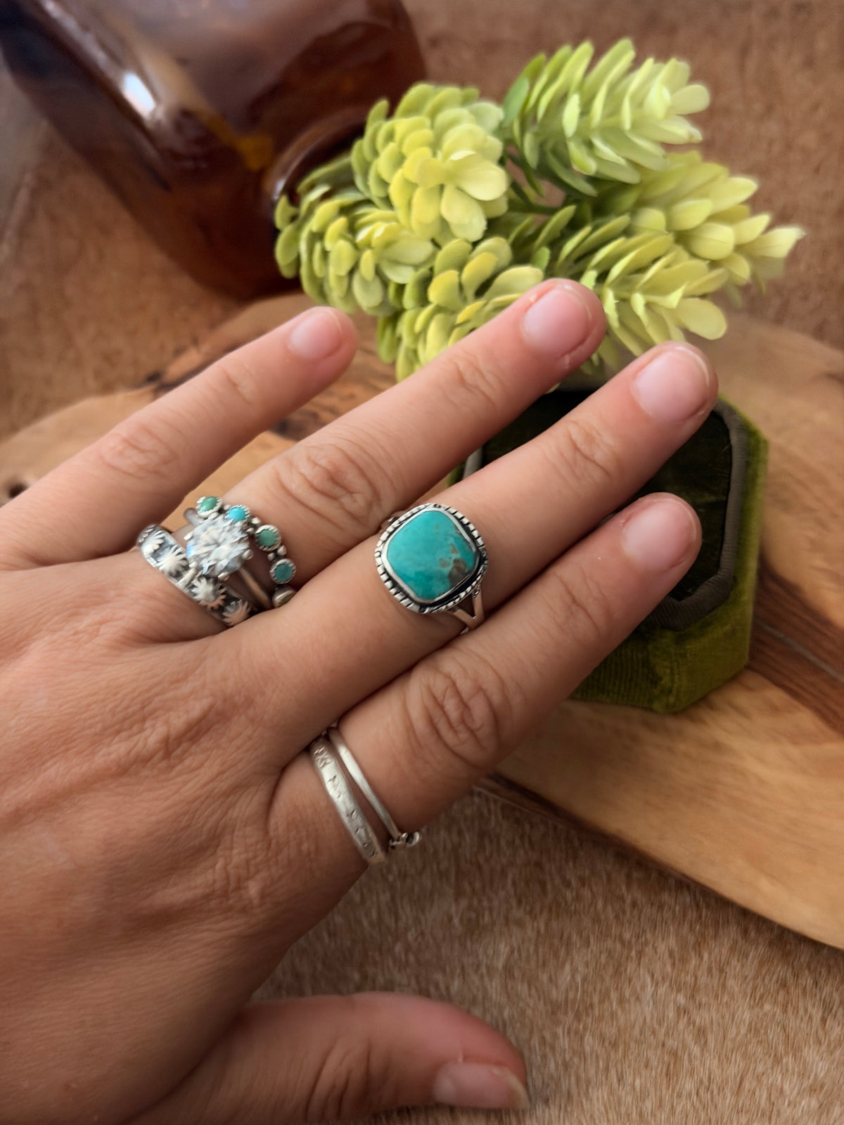 Navajo Made Kingman Turquoise & Sterling Silver Ring Size 7.25