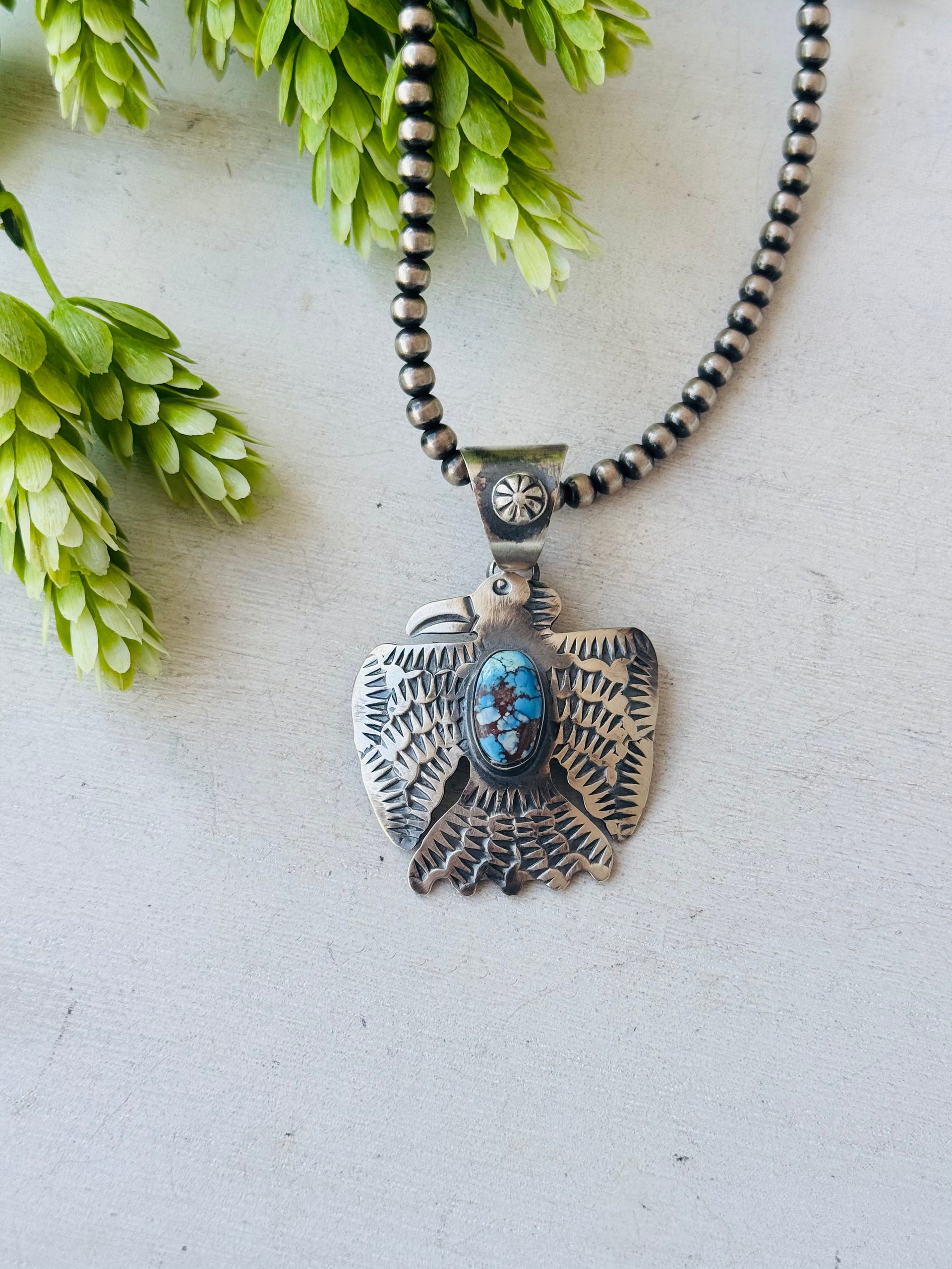 Chimney Butte Golden Hills Turquoise & Sterling Silver Thunderbird Pendant