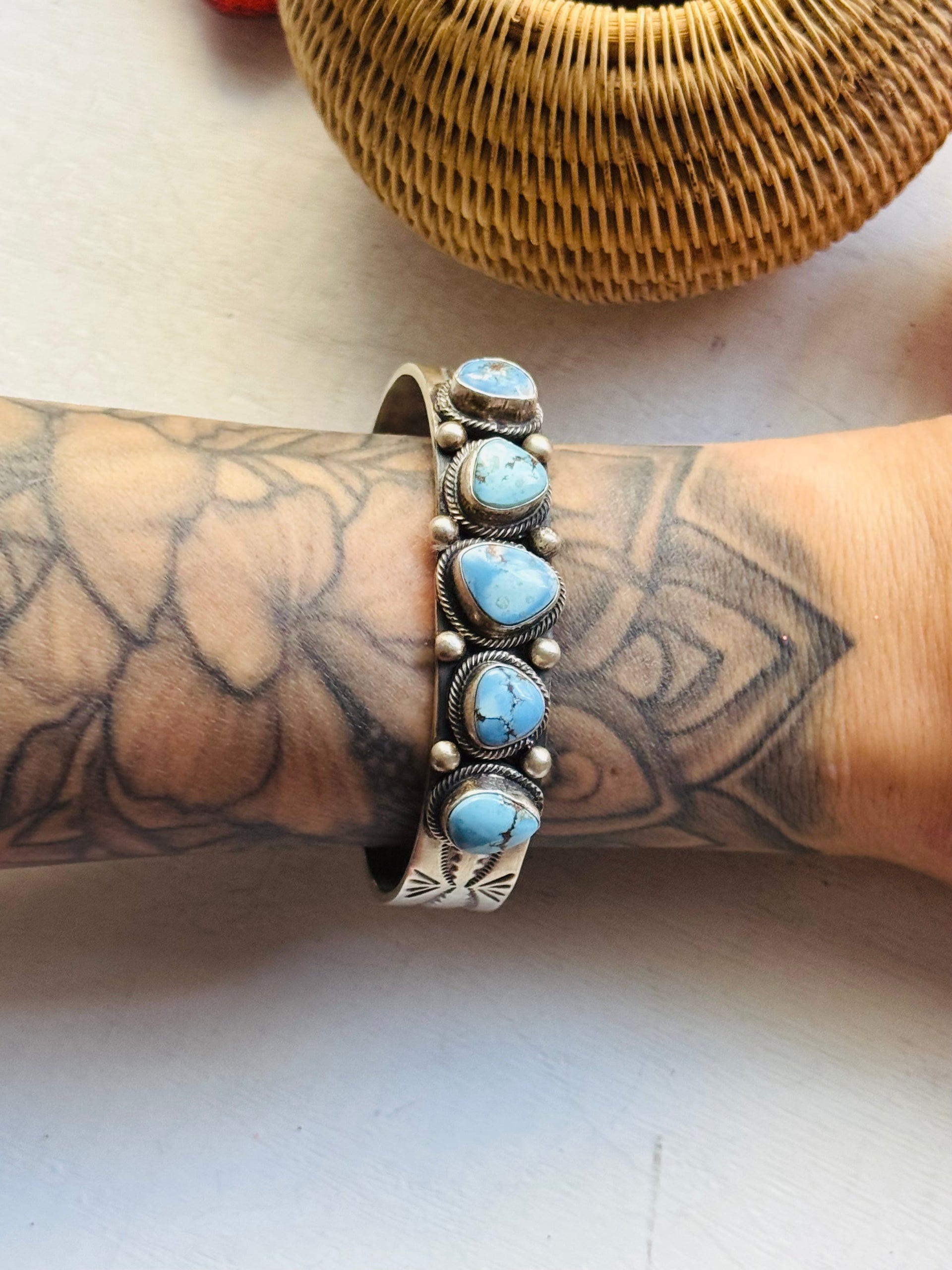 Bobby Johnson Golden Hills Turquoise & Sterling Silver Cuff Bracelet