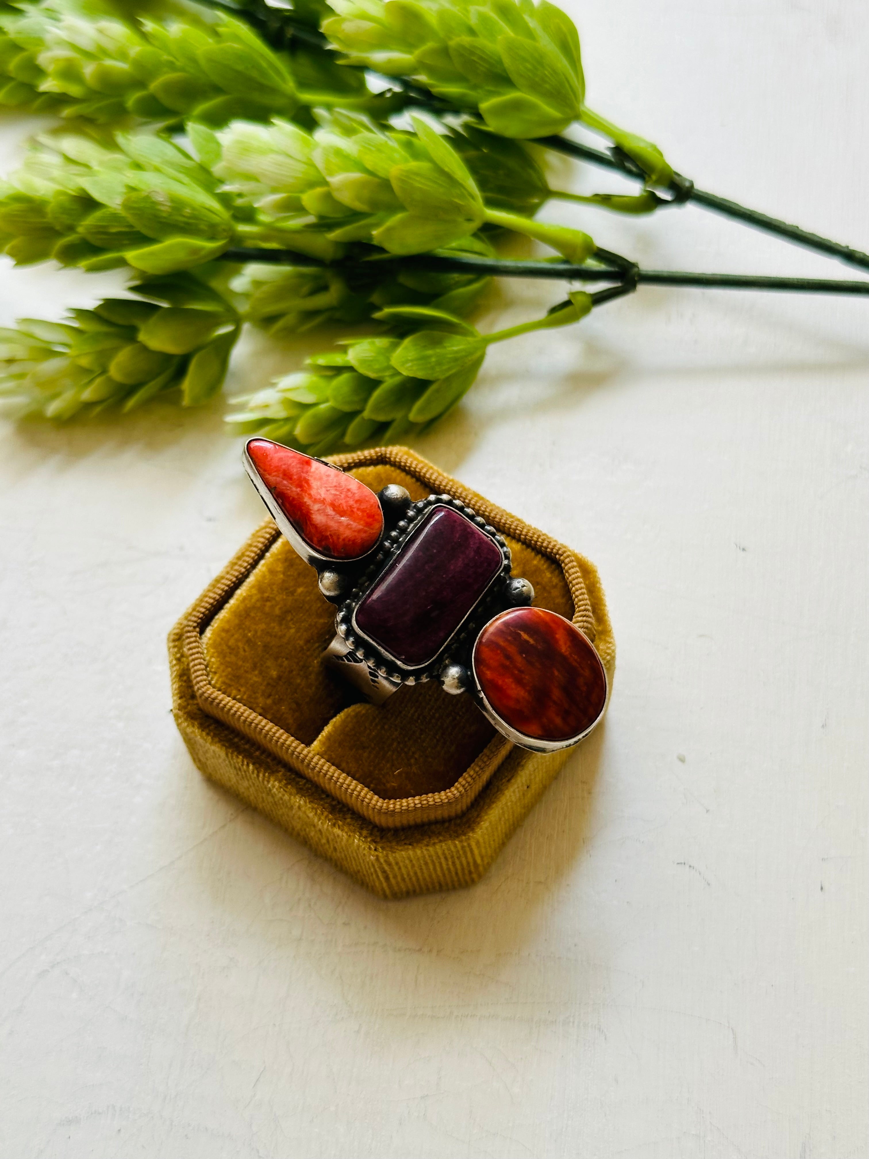 Navajo Made Multi Stone & Sterling Silver Adjustable Ring