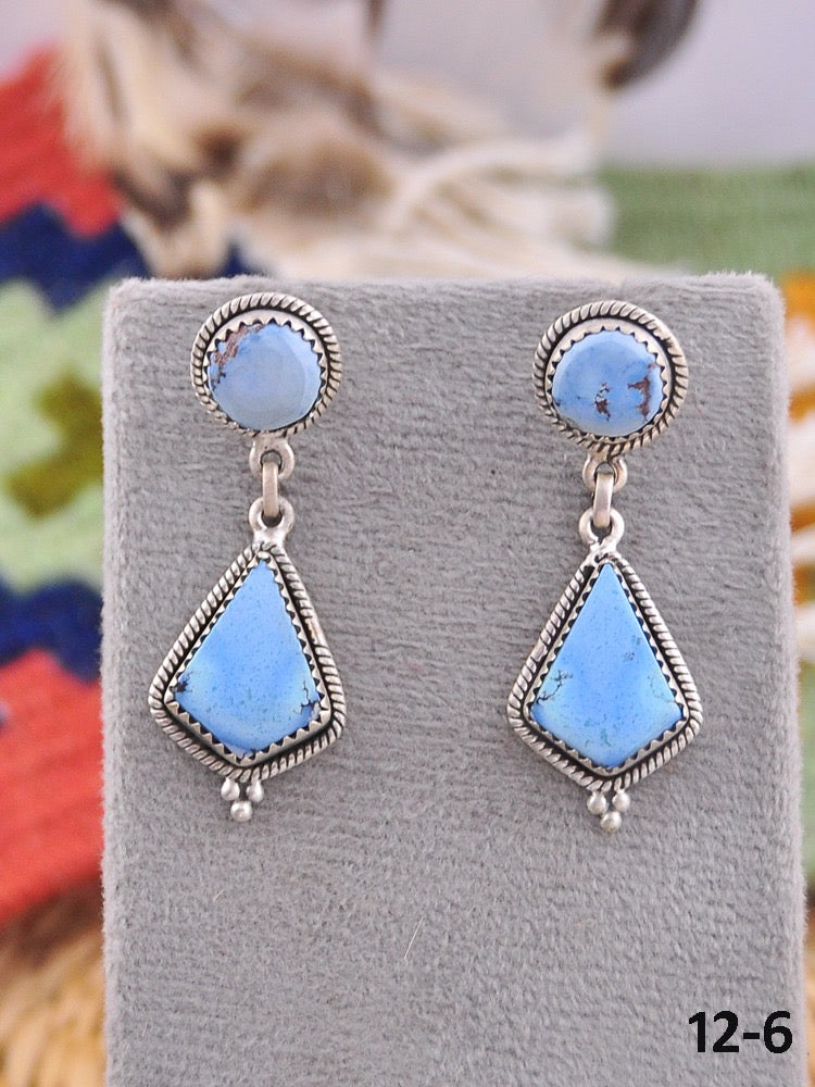 Southwest Handmade Golden Hill’s Turquoise & Sterling Silver Post Dangle Earrings