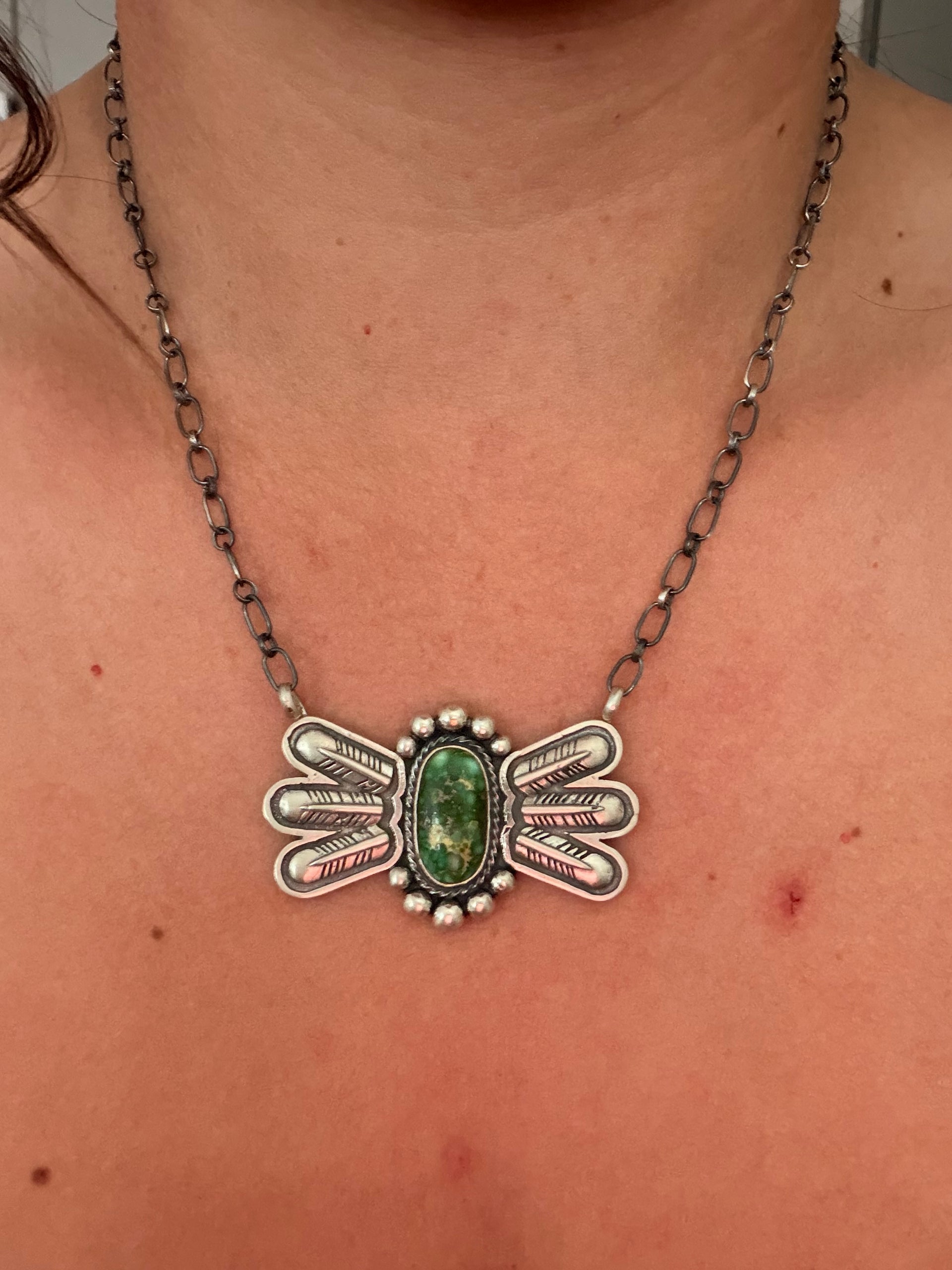 Verley Belone Sonoran Gold Turquoise & Sterling Silver Feather Bar Necklace