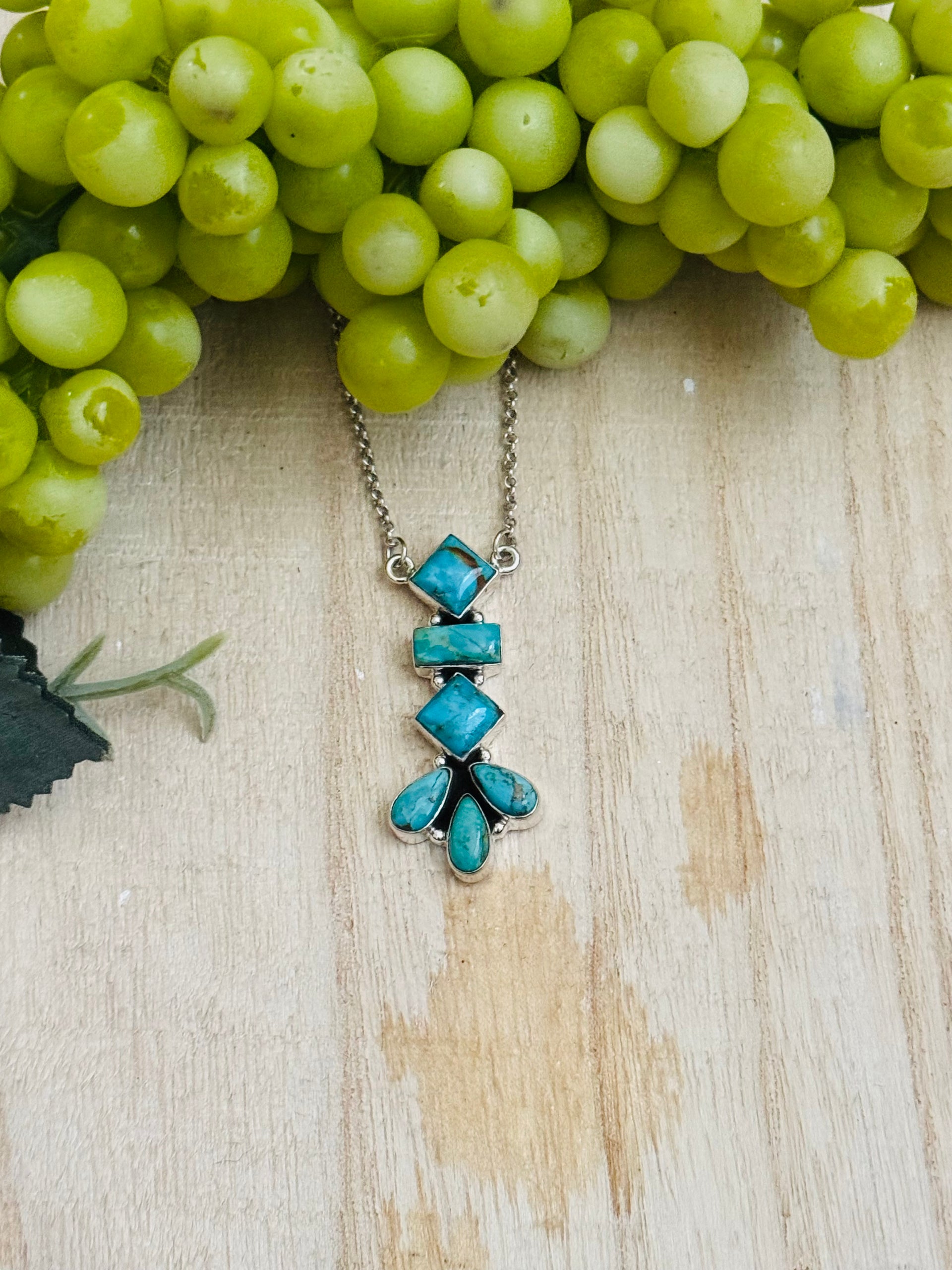 Southwest Handmade Kingman Turquoise & Sterling Silver Cluster Necklace