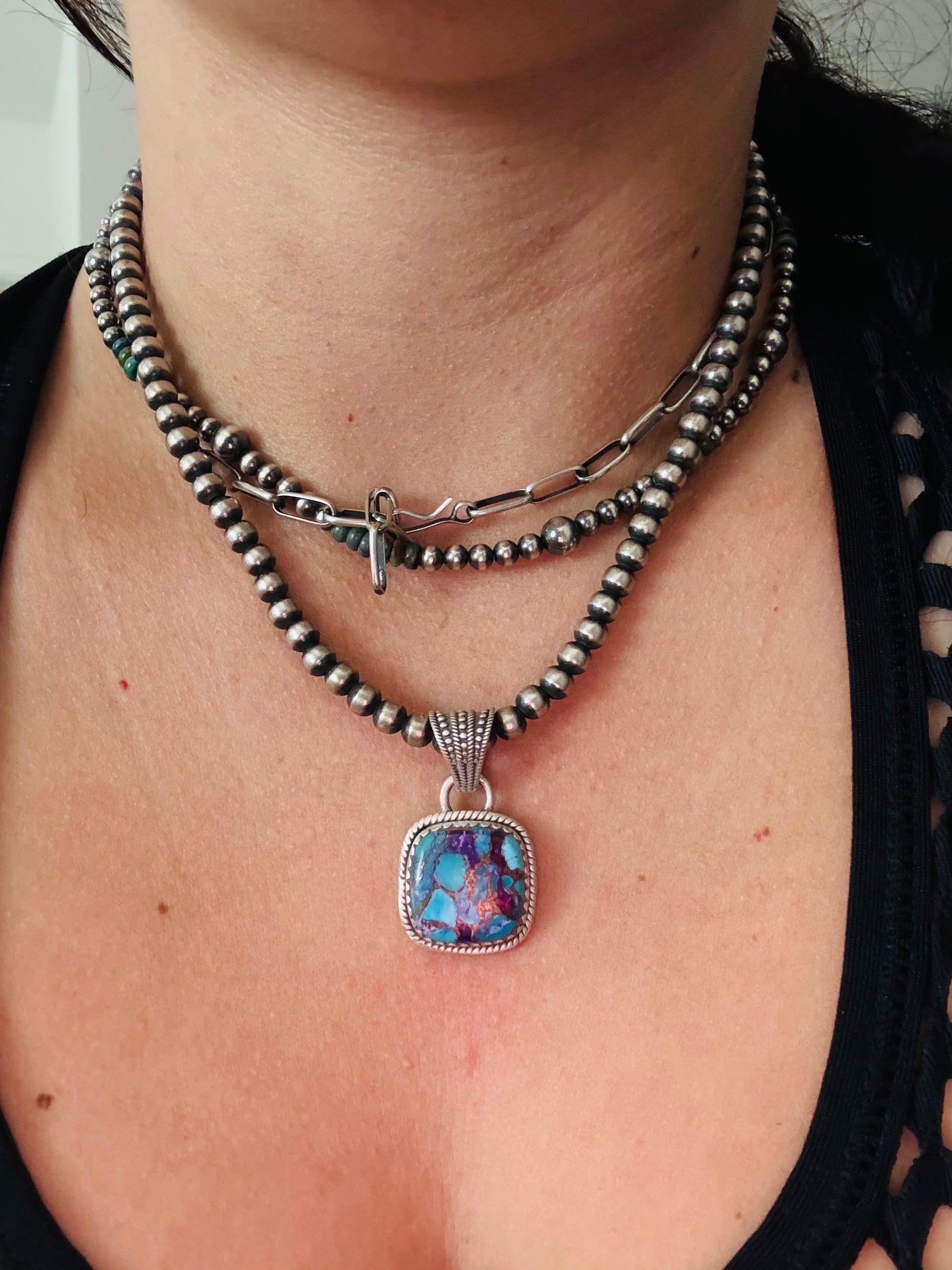 Southwest Made Mohave Turquoise & Sterling Silver Pendant