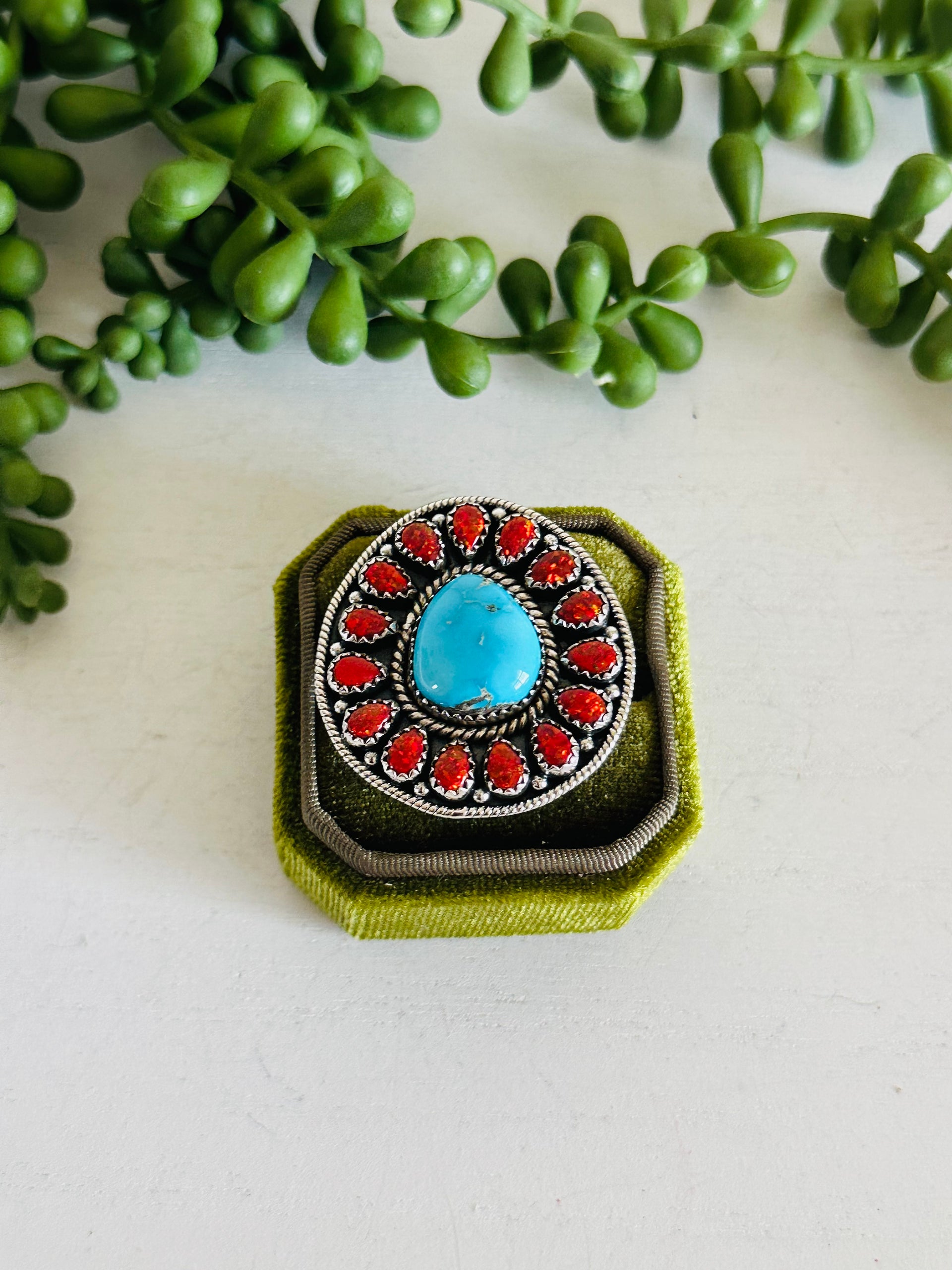 Southwest Handmade Multi Stone & Sterling Silver Adjustable Cluster Ring