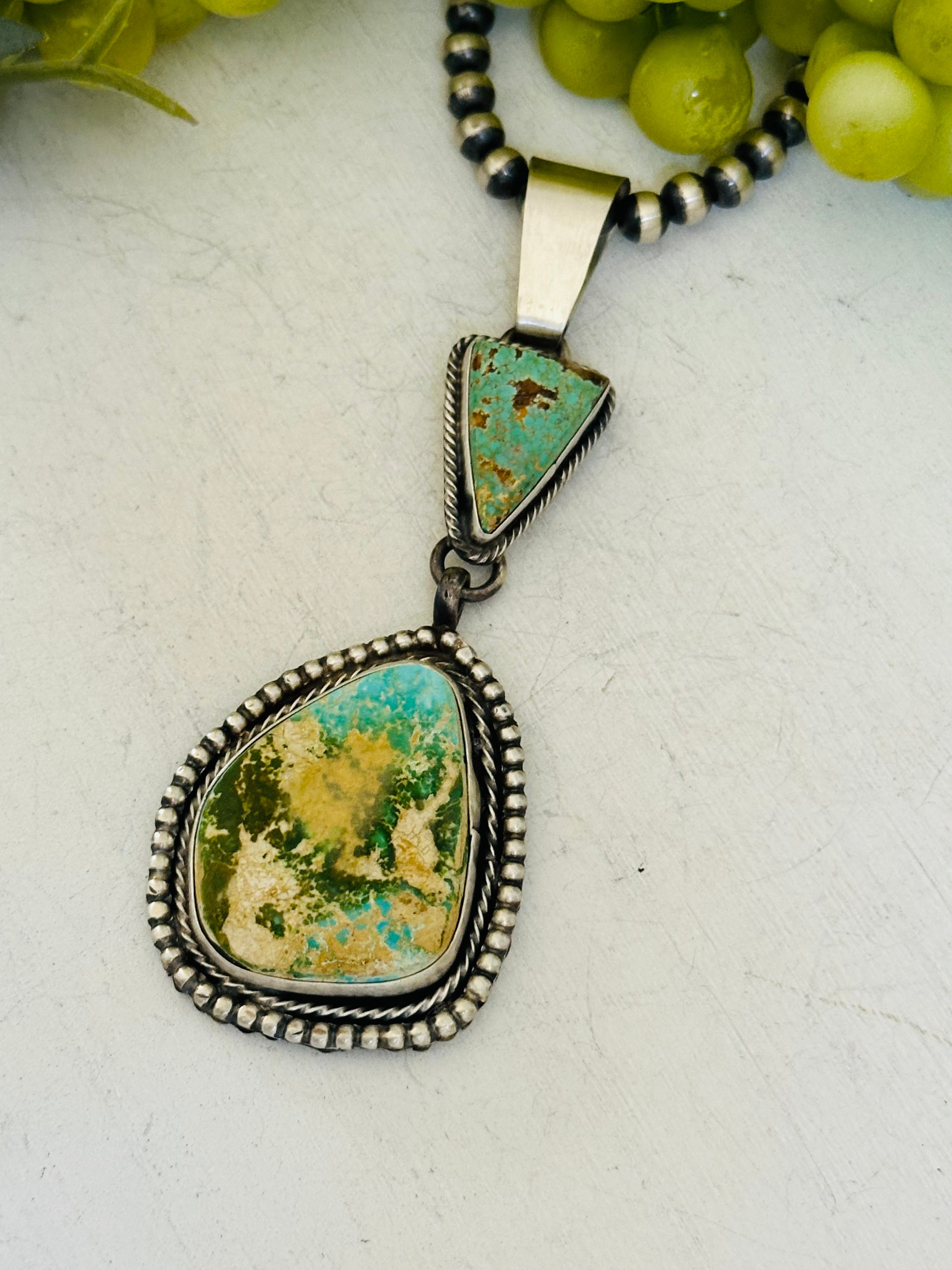 Navajo Handmade Royston Turquoise & Sterling Silver Pendant