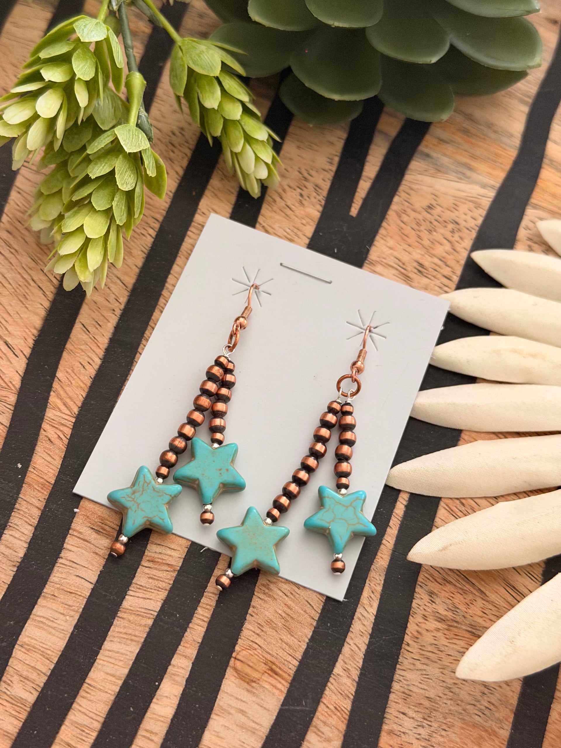 Navajo Strung Copper Graduated Machine Made Pearls Dangle Earrings