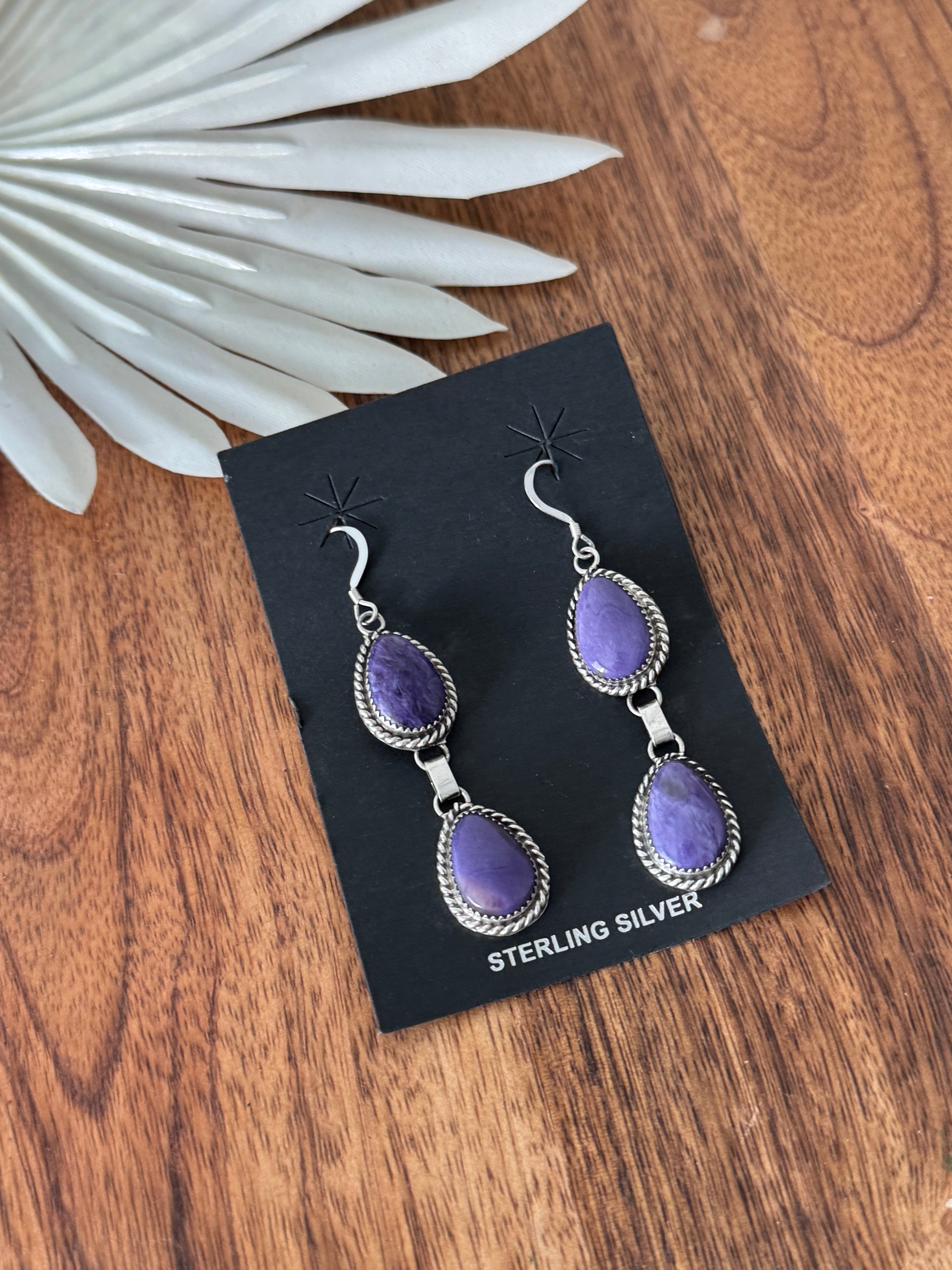 Navajo Charoite & Sterling Silver Dangle Earrings