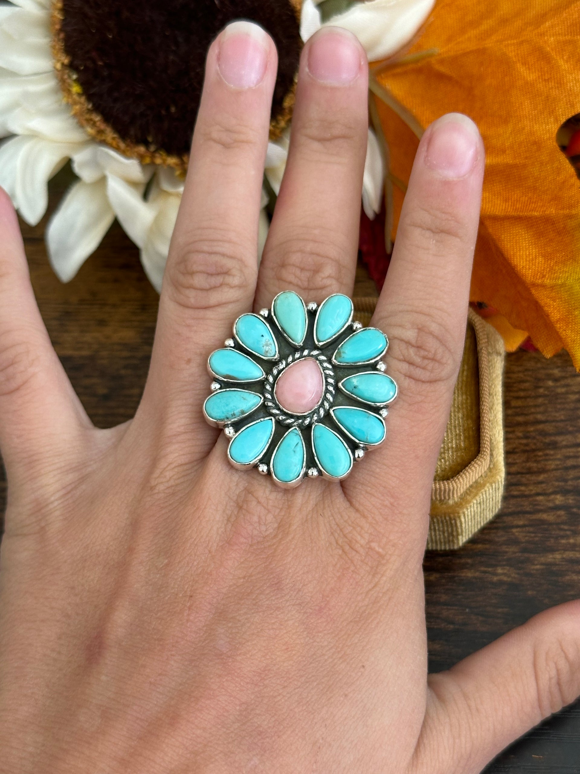 Southwest Handmade Multi Stone & Sterling Silver Adjustable Ring