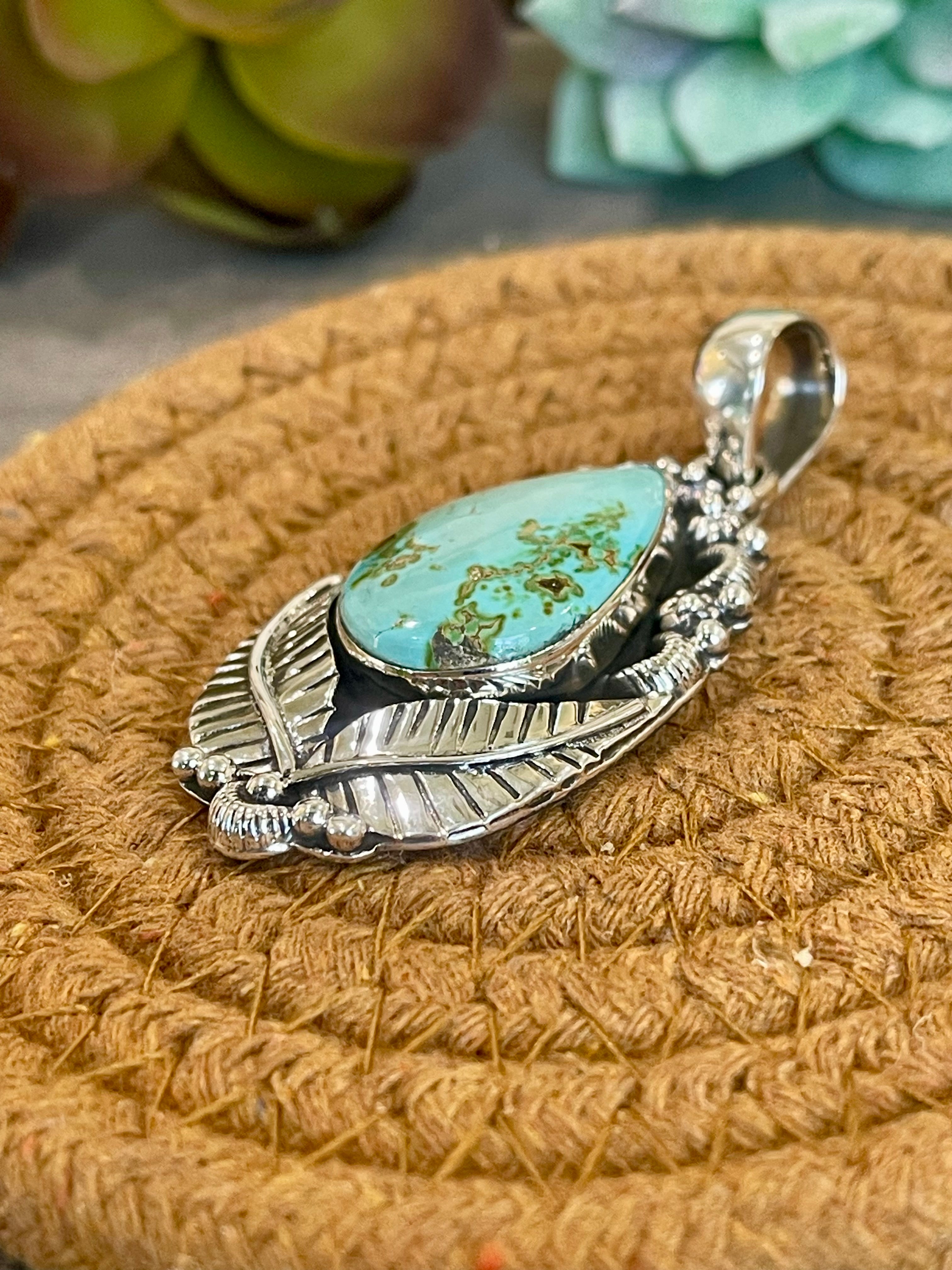 Southwest Handmade Sonoran Mountain Turquoise & Sterling Silver Pendant