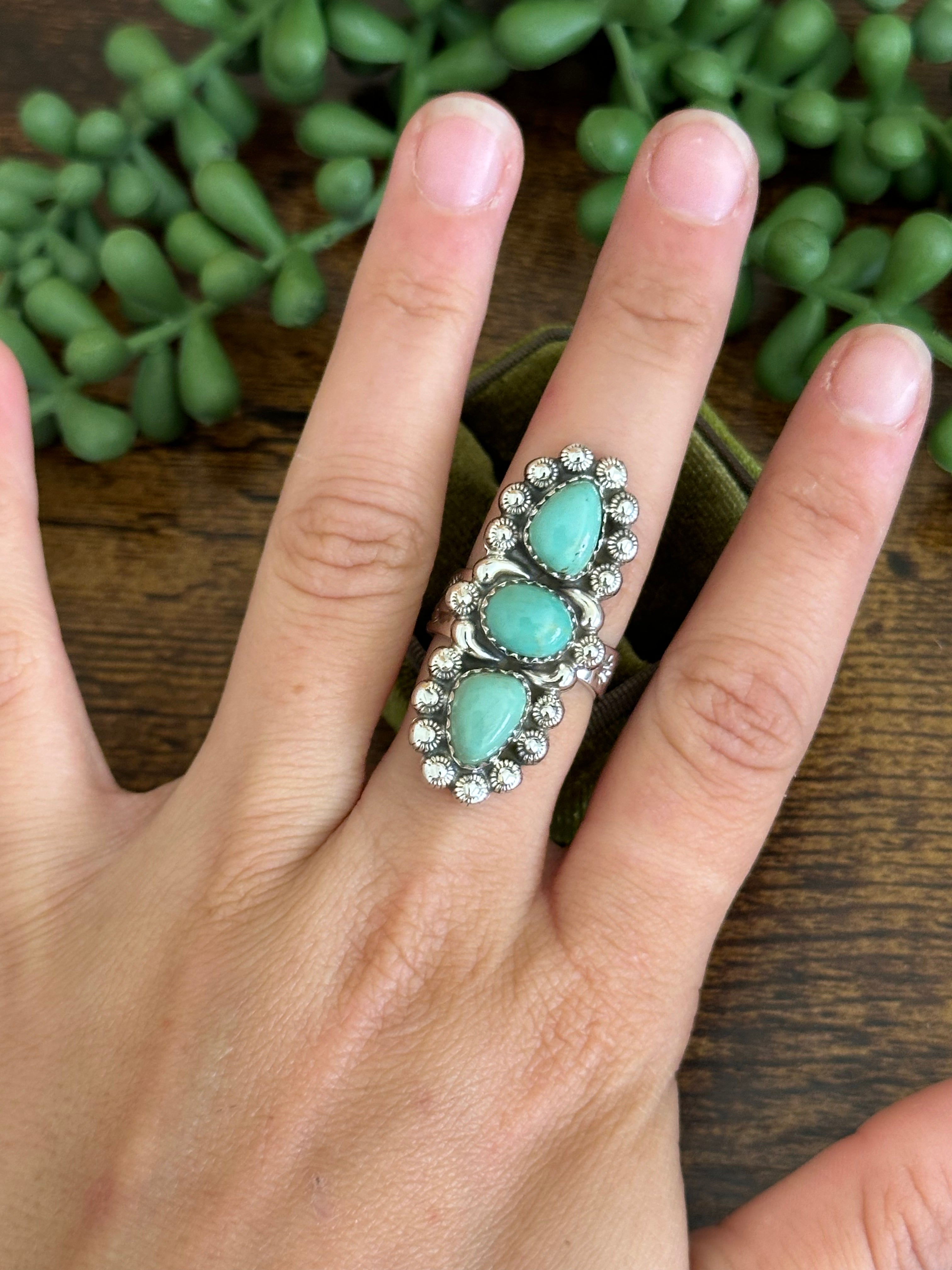 Southwest Handmade Kingman Turquoise & Sterling Silver Adjustable Ring