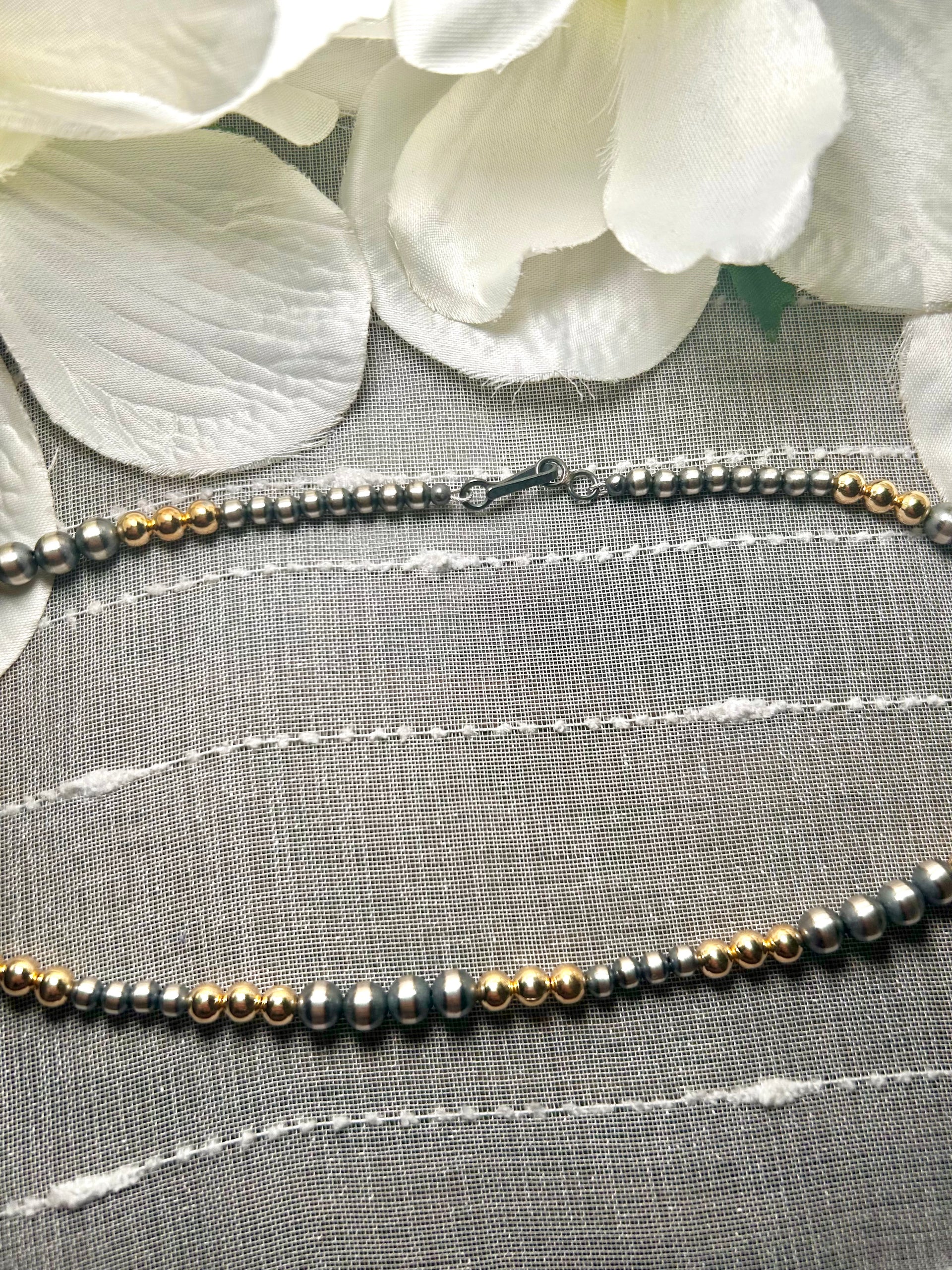 Navajo Made Strung 14K Gold Plate & Sterling Silver Necklace