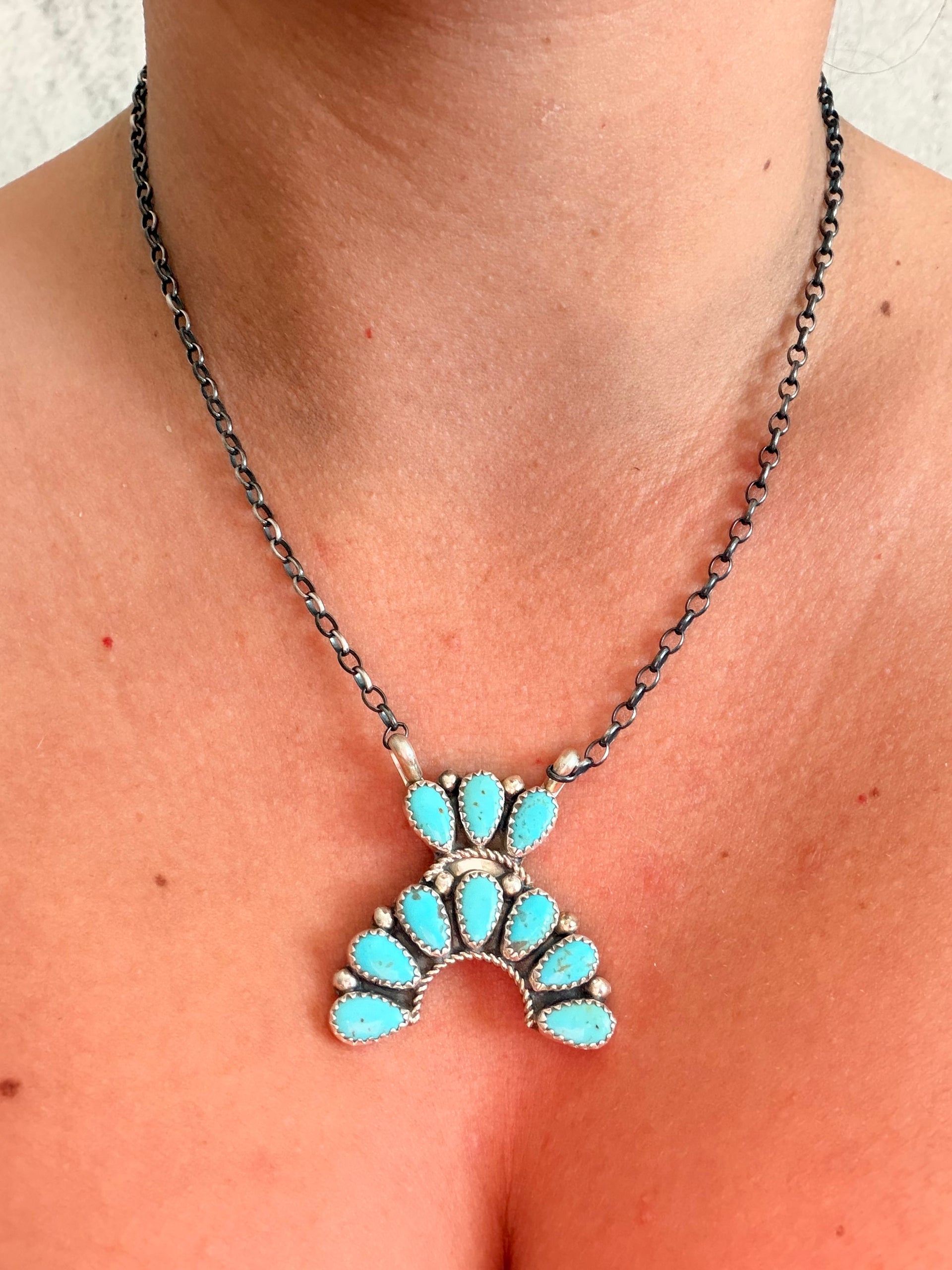Rodney Notah Kingman Turquoise and Sterling Silver Petite Cluster Necklace