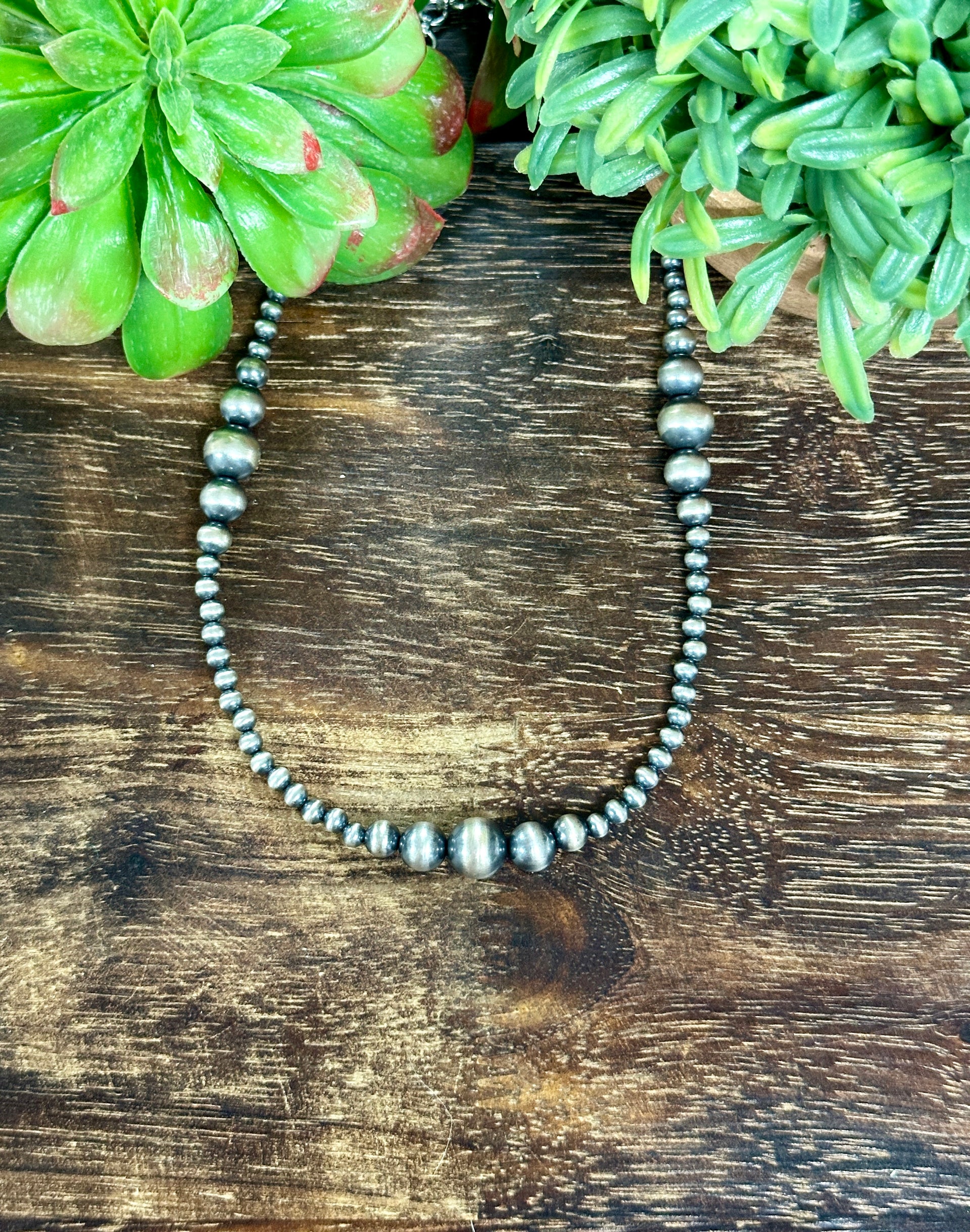 Southwest Handmade Sterling Silver Graduated Pearl Necklace