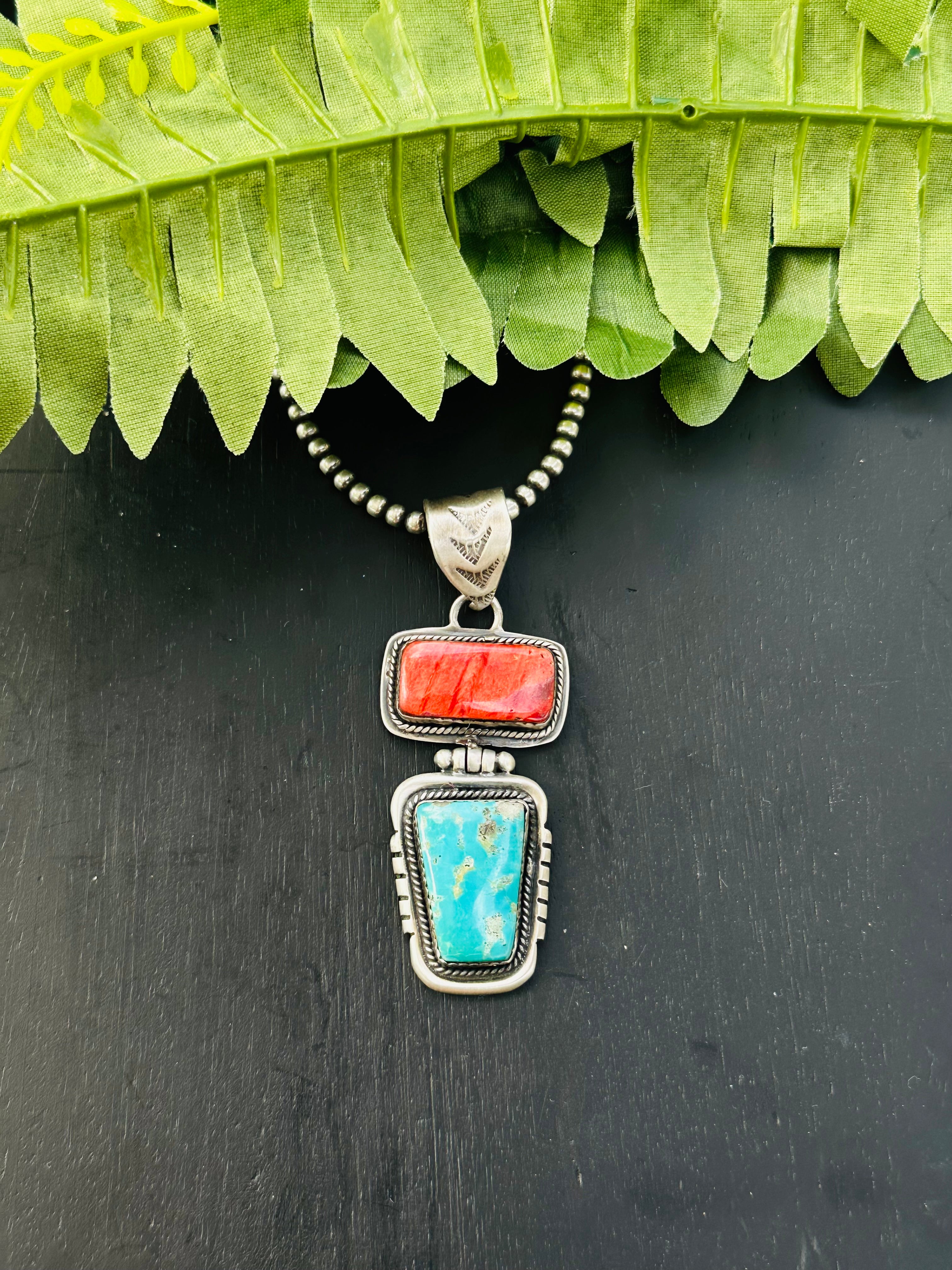 Navajo Made Multi Stone & Sterling Silver Pendant