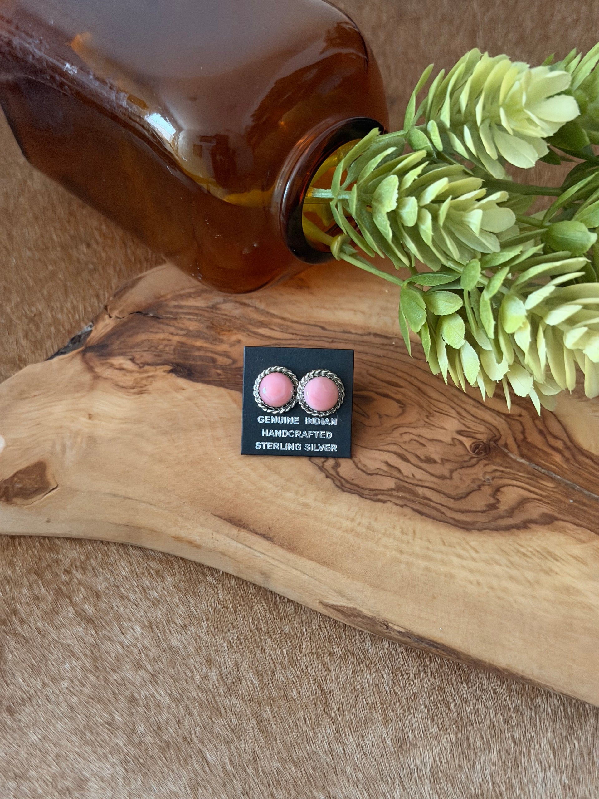 Esther White Pink Conch & Sterling Silver Post Earrings