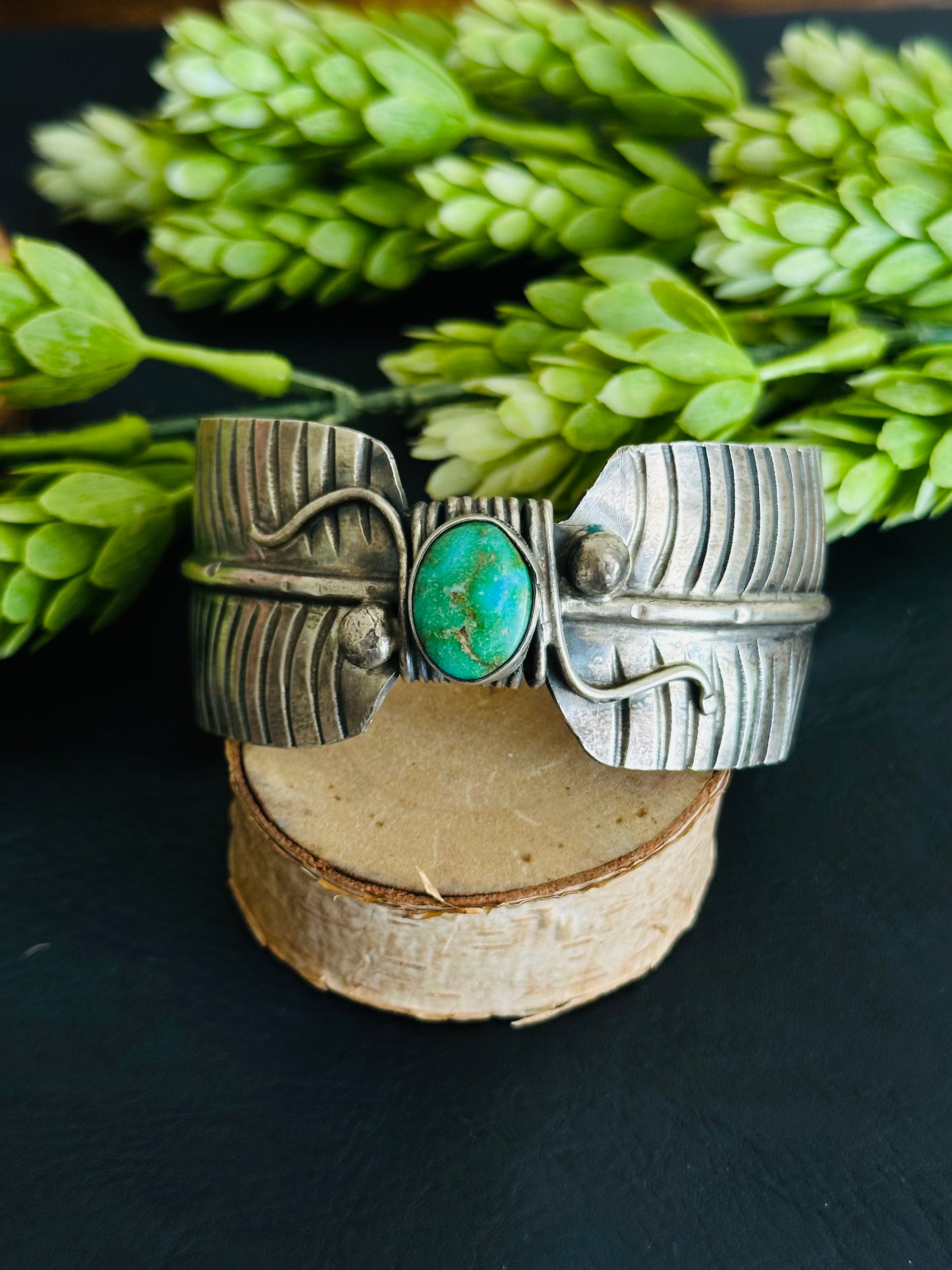 Navajo Made Sonoran Mountain Turquoise & Sterling Silver Cuff Bracelet