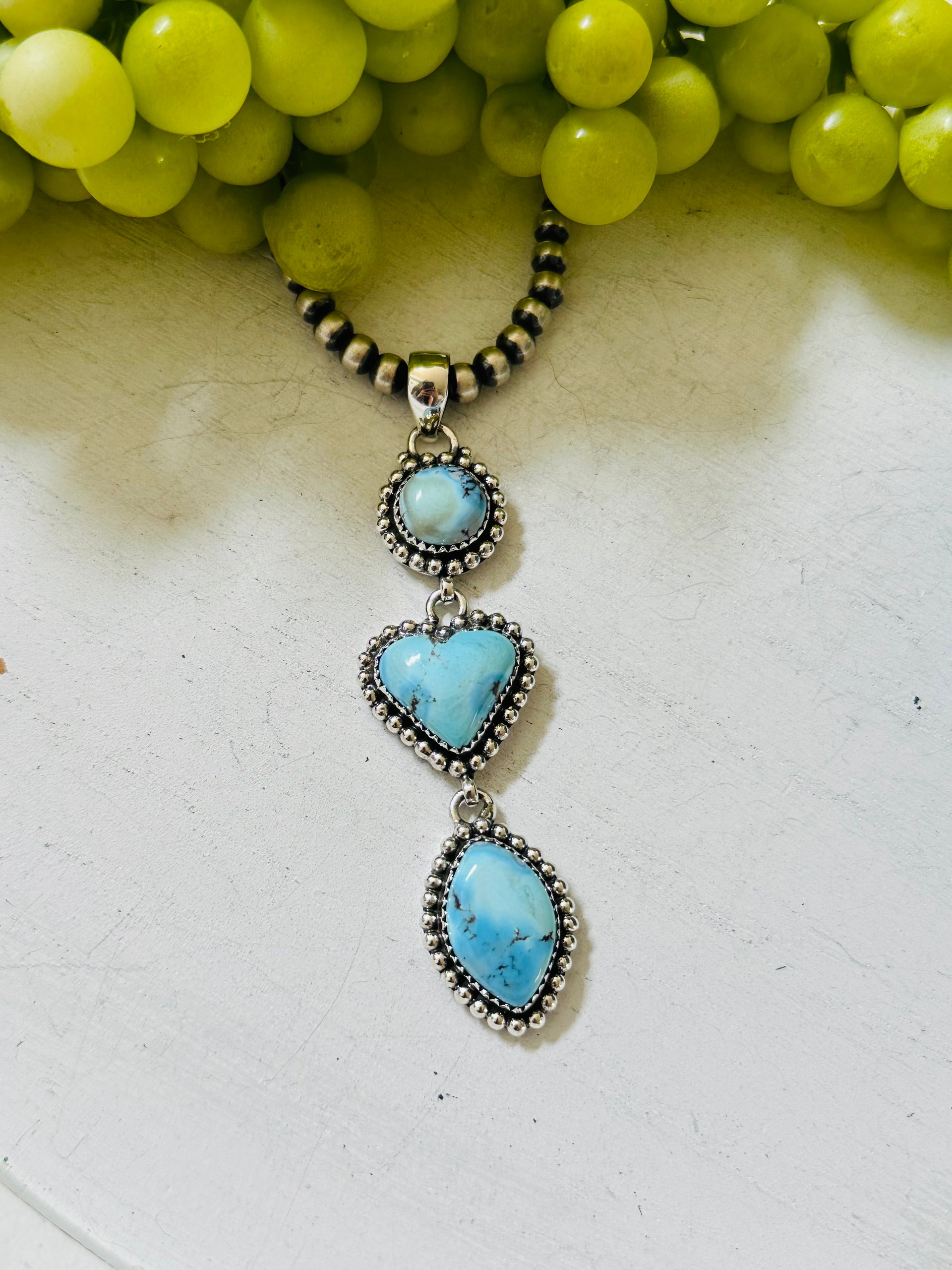 Southwest Handmade Golden Hills Turquoise & Sterling Silver Cluster Pendant