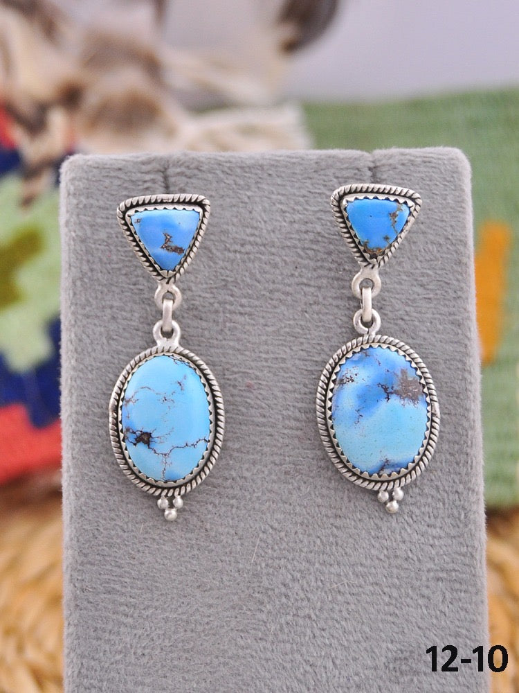 Southwest Handmade Golden Hill’s Turquoise & Sterling Silver Post Dangle Earrings