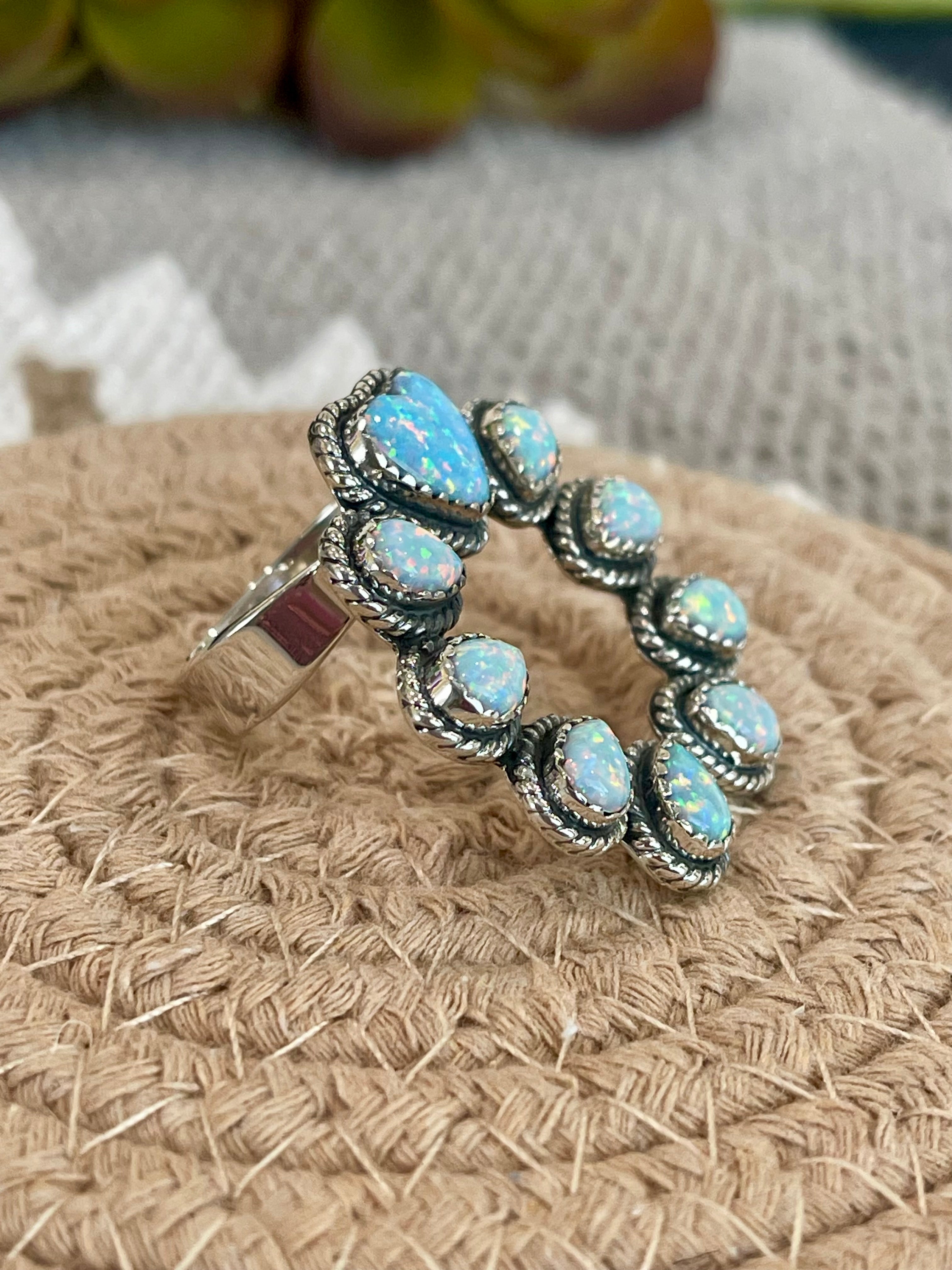 Southwest Handmade Opal & Sterling Silver Adjustable Naja Ring