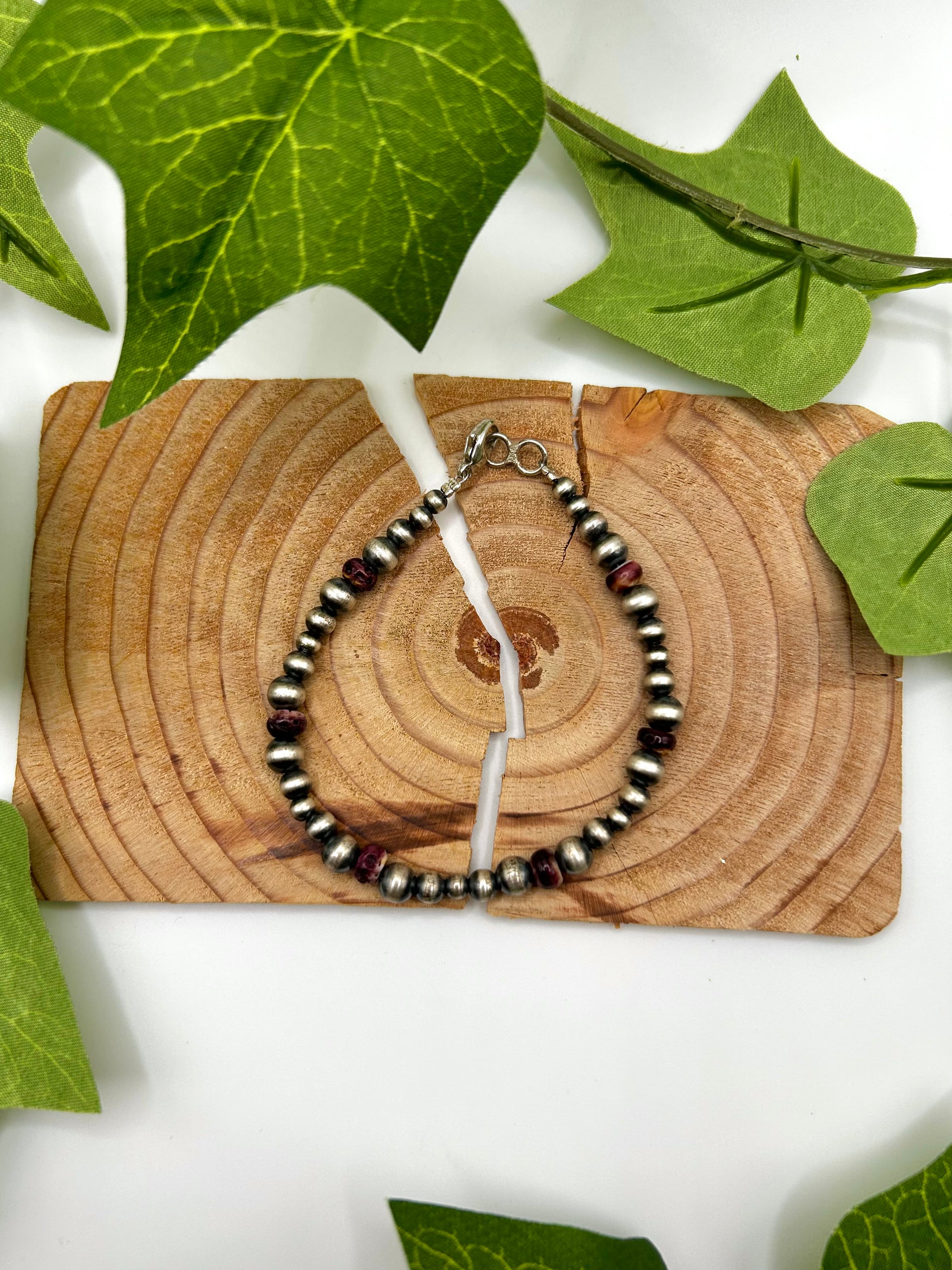 Navajo Made Strung Purple Spiny Oyster & Sterling Silver Link Bracelet