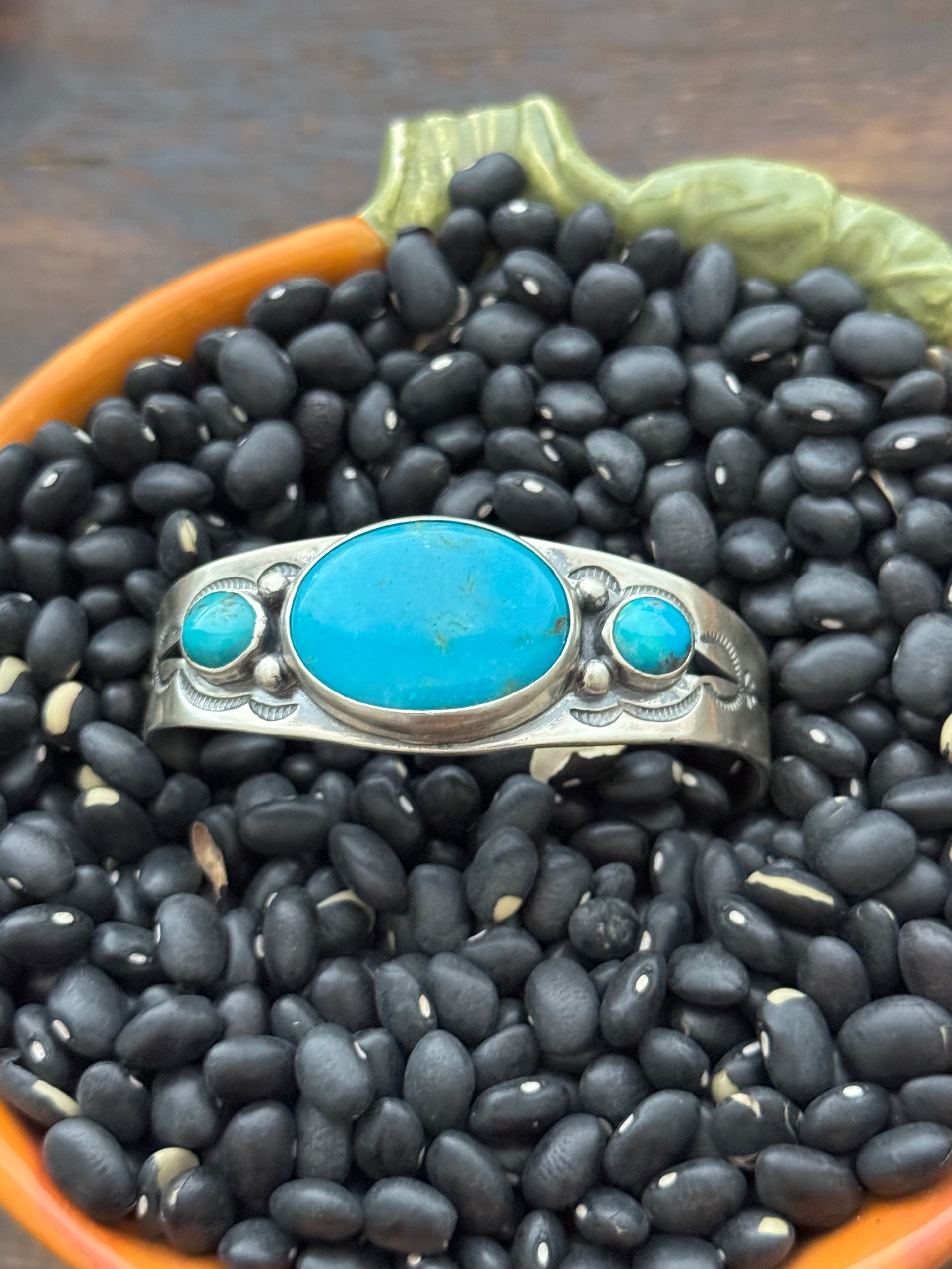 Larry Kaye Kingman Turquoise & Sterling Silver Cluster Cuff Bracelet