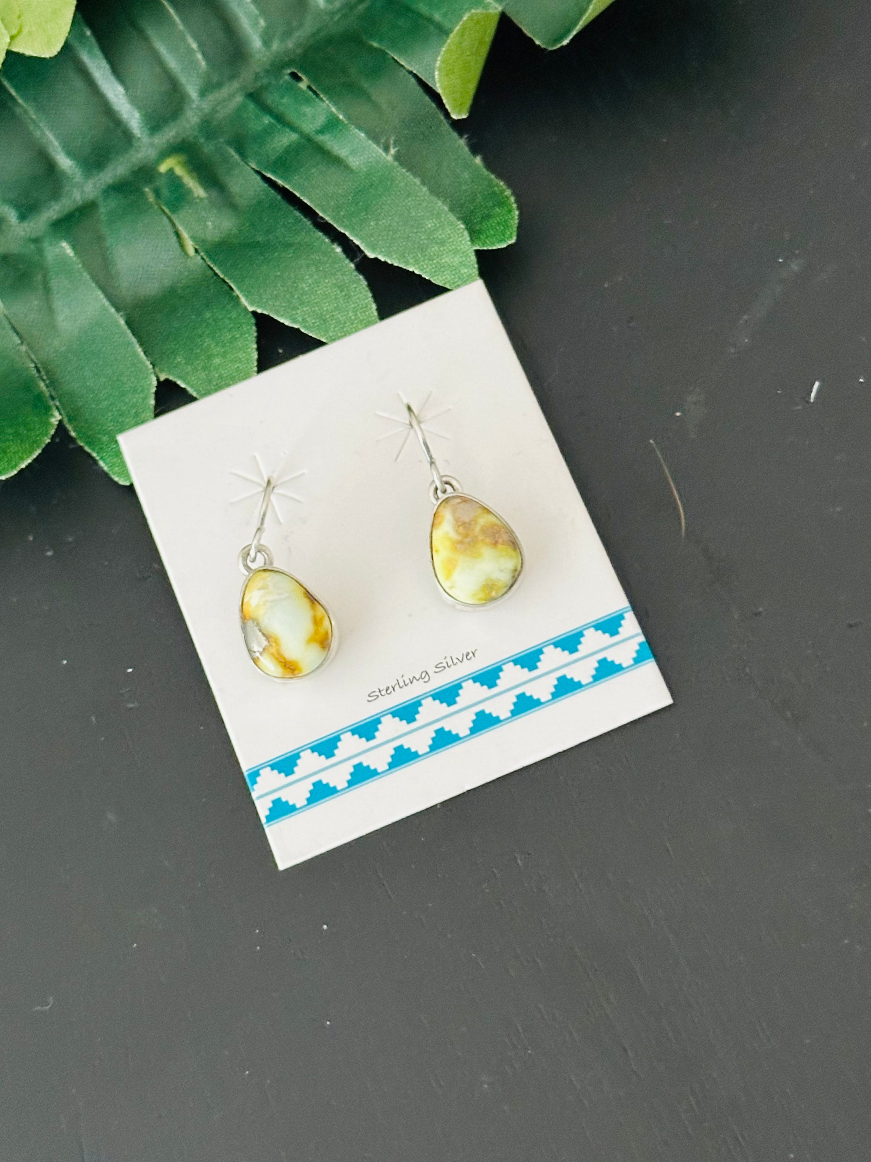 Navajo Made Palomino Variscite & Sterling Silver Dangle Earrings