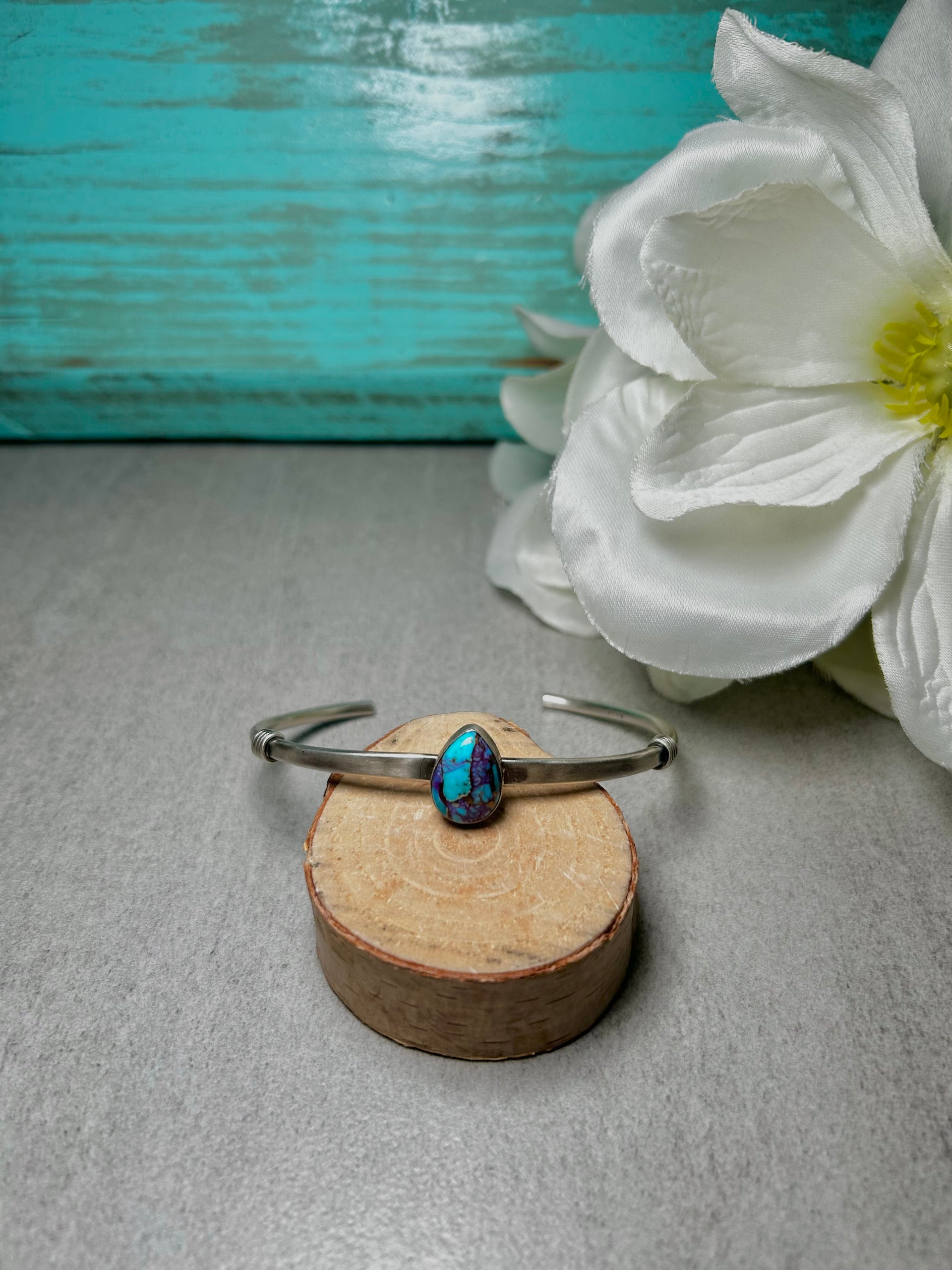 Navajo Made Mohave Turquoise  & Sterling Silver Cuff Bracelet