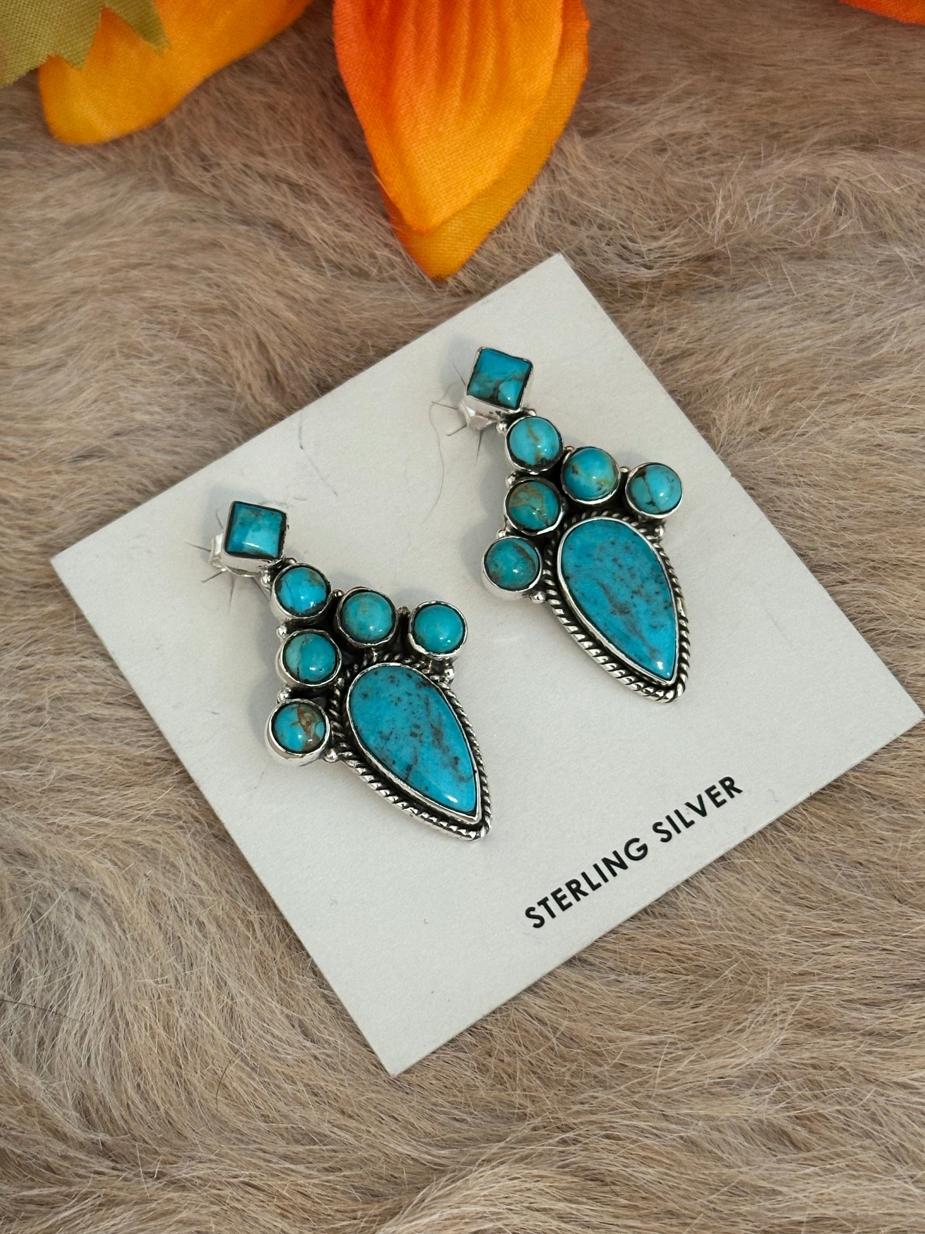 Southwest Handmade Kingman Turquoise & Sterling Silver Post Earrings