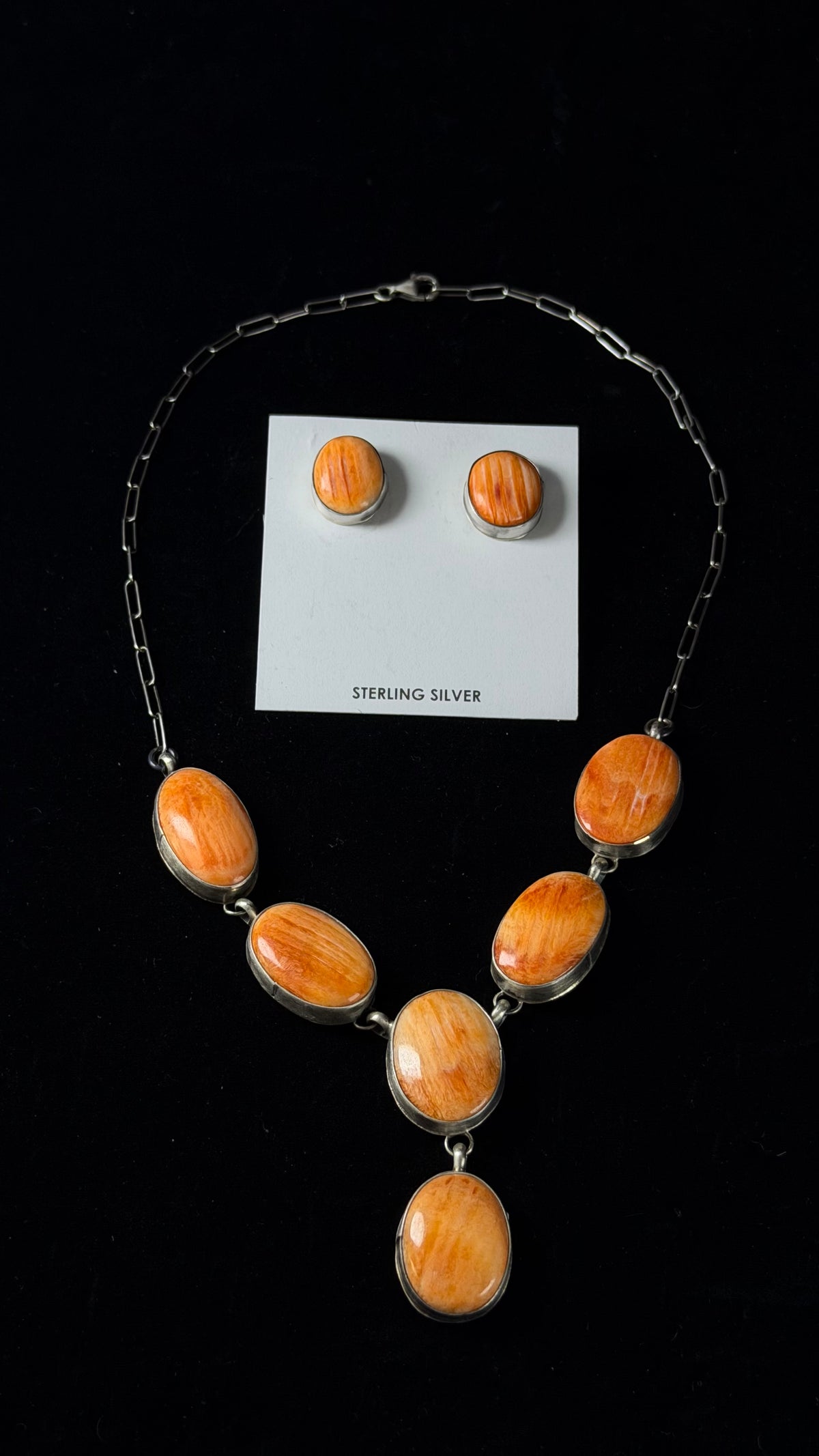 Myra Benally Spiny Oyster & Sterling Silver Lariat Necklace Set